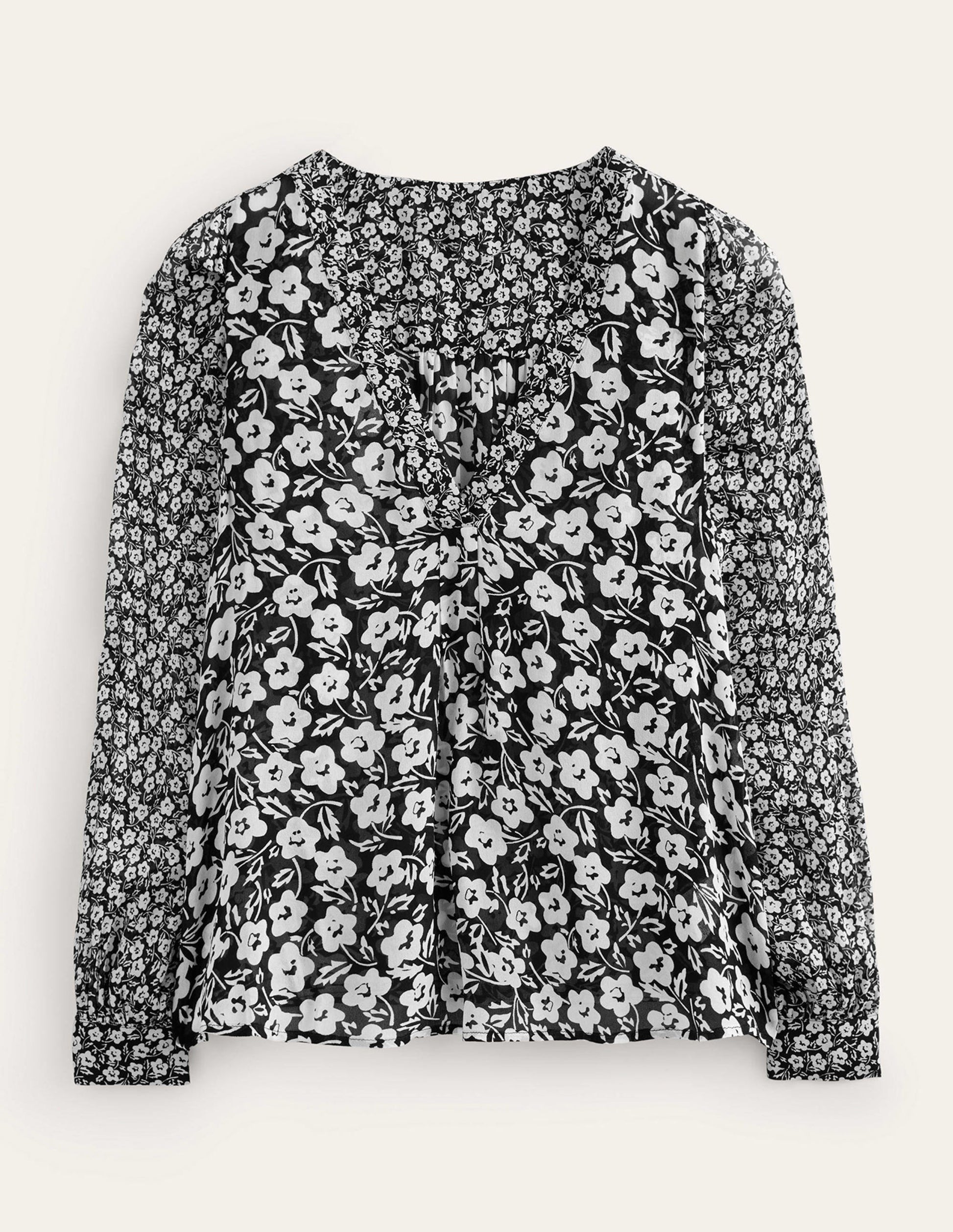 Hübsche Bluse mit V-Ausschnitt-Schwarz, Petal Pop-5