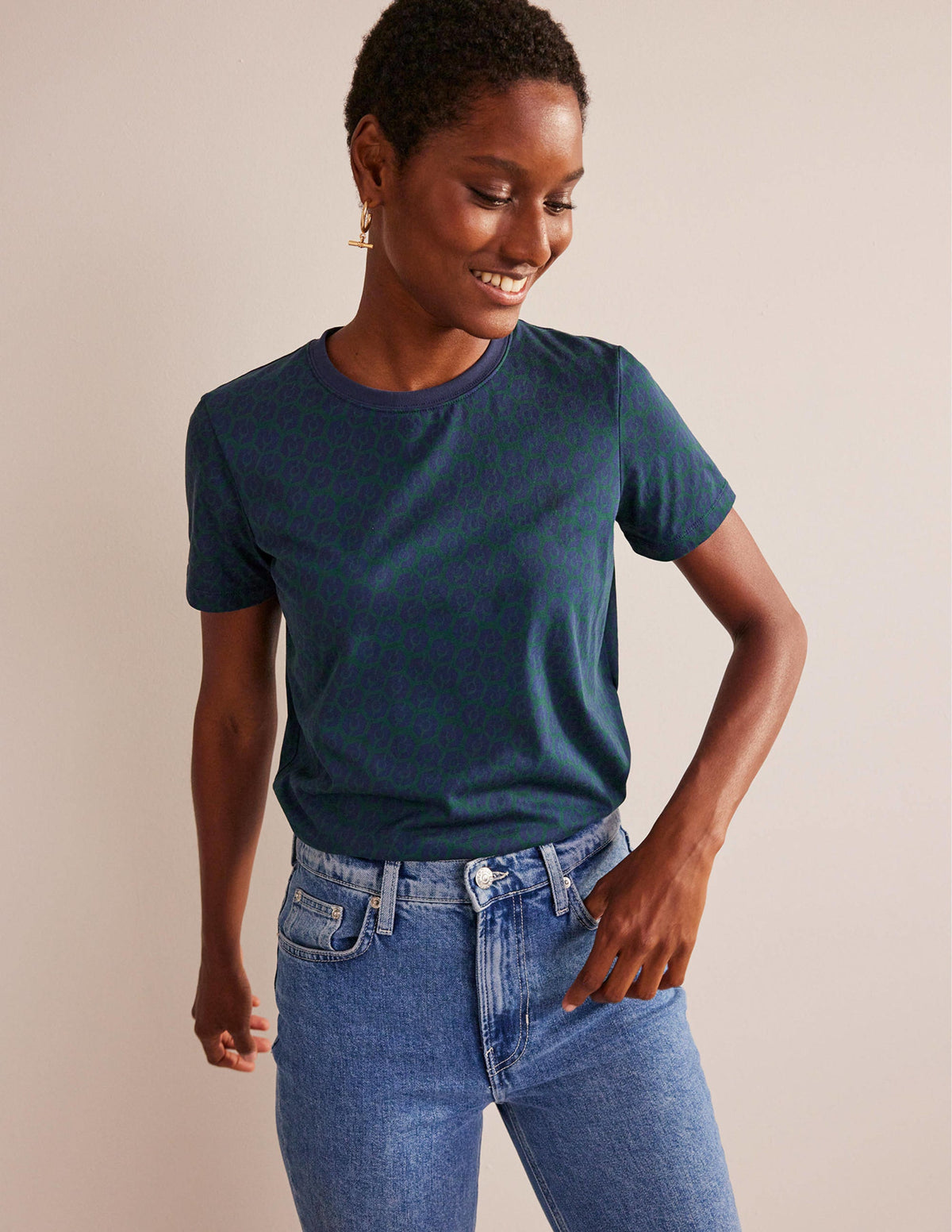 T-Shirt mit Druck und Rundhalsausschnitt-Dunkles Smaragdgrün, Reverie-1