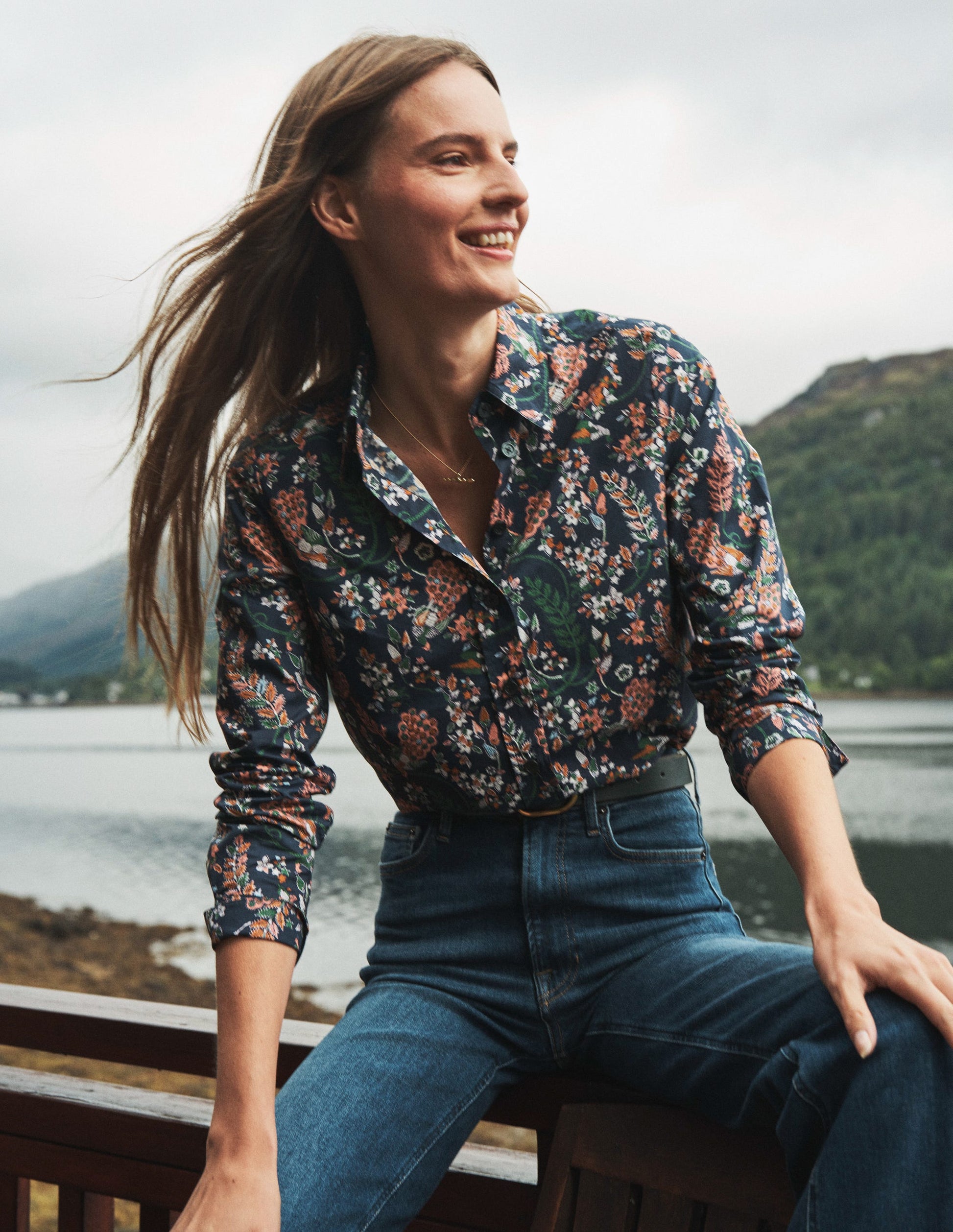 Sienna Cotton Shirt-French Navy, Peacock-5