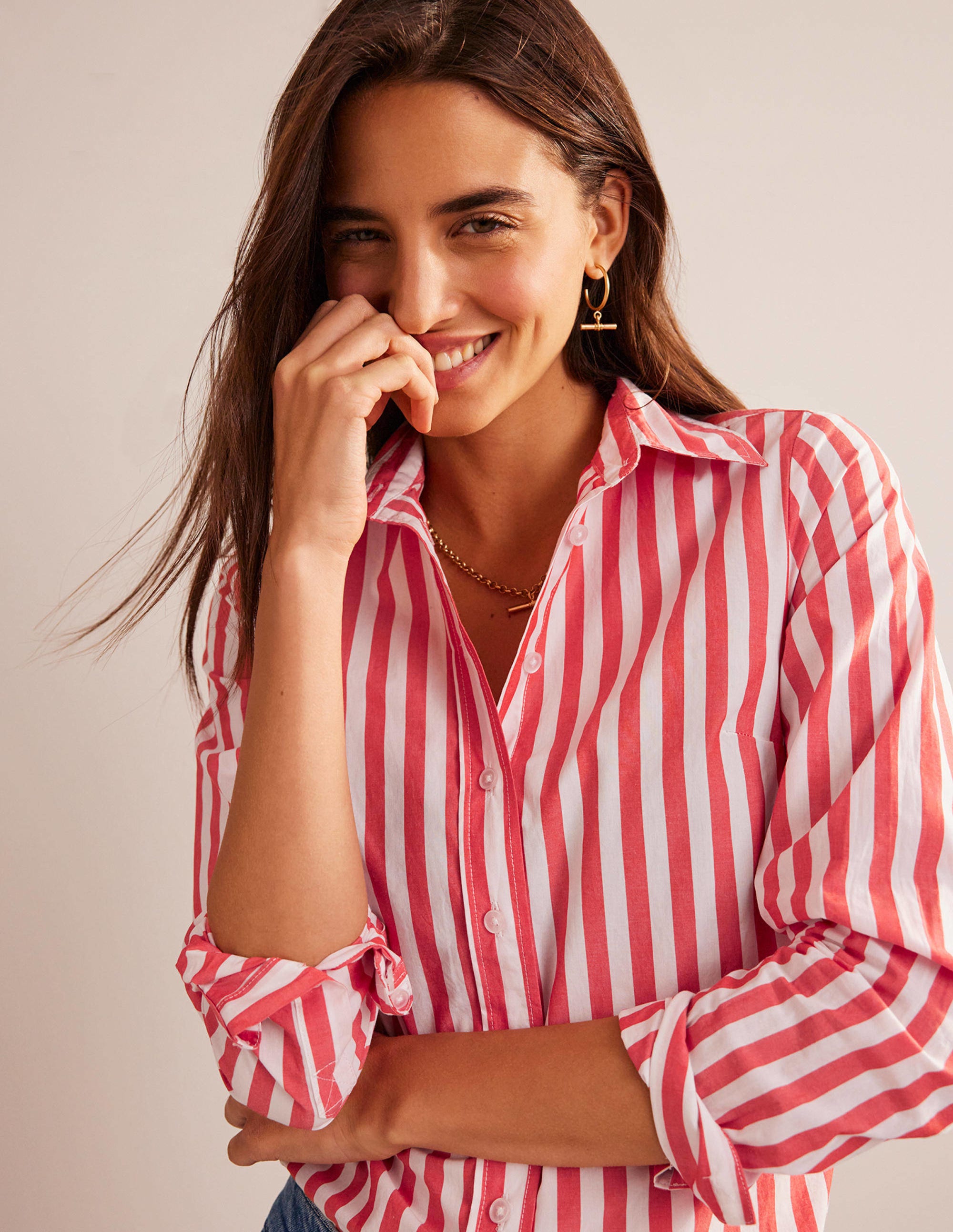 Chemise Sienna en coton-Leuchtend Rote Streifen - Image 1