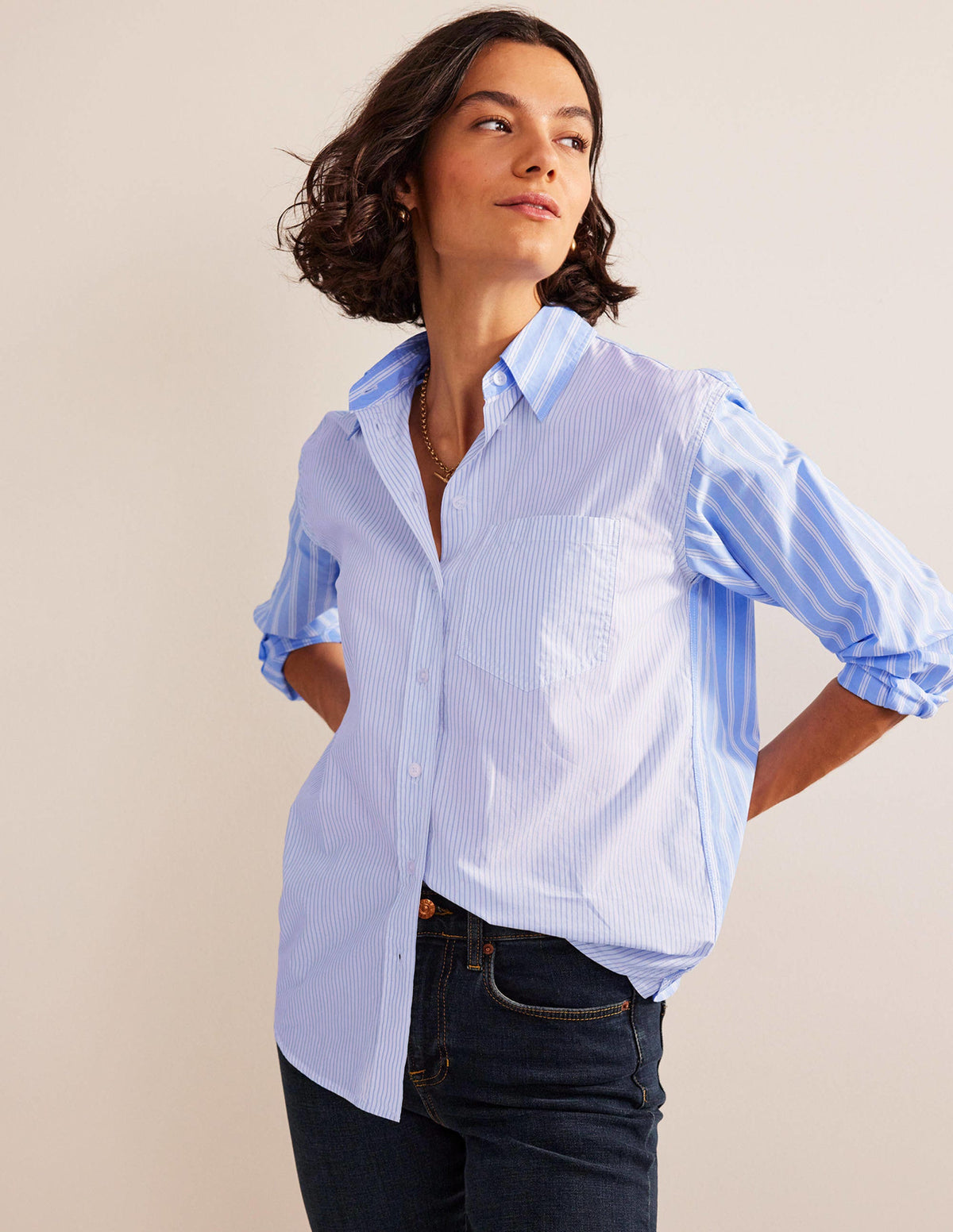 Connie Baumwollhemd-Naturweiß, Blau Gestreift - Image 1