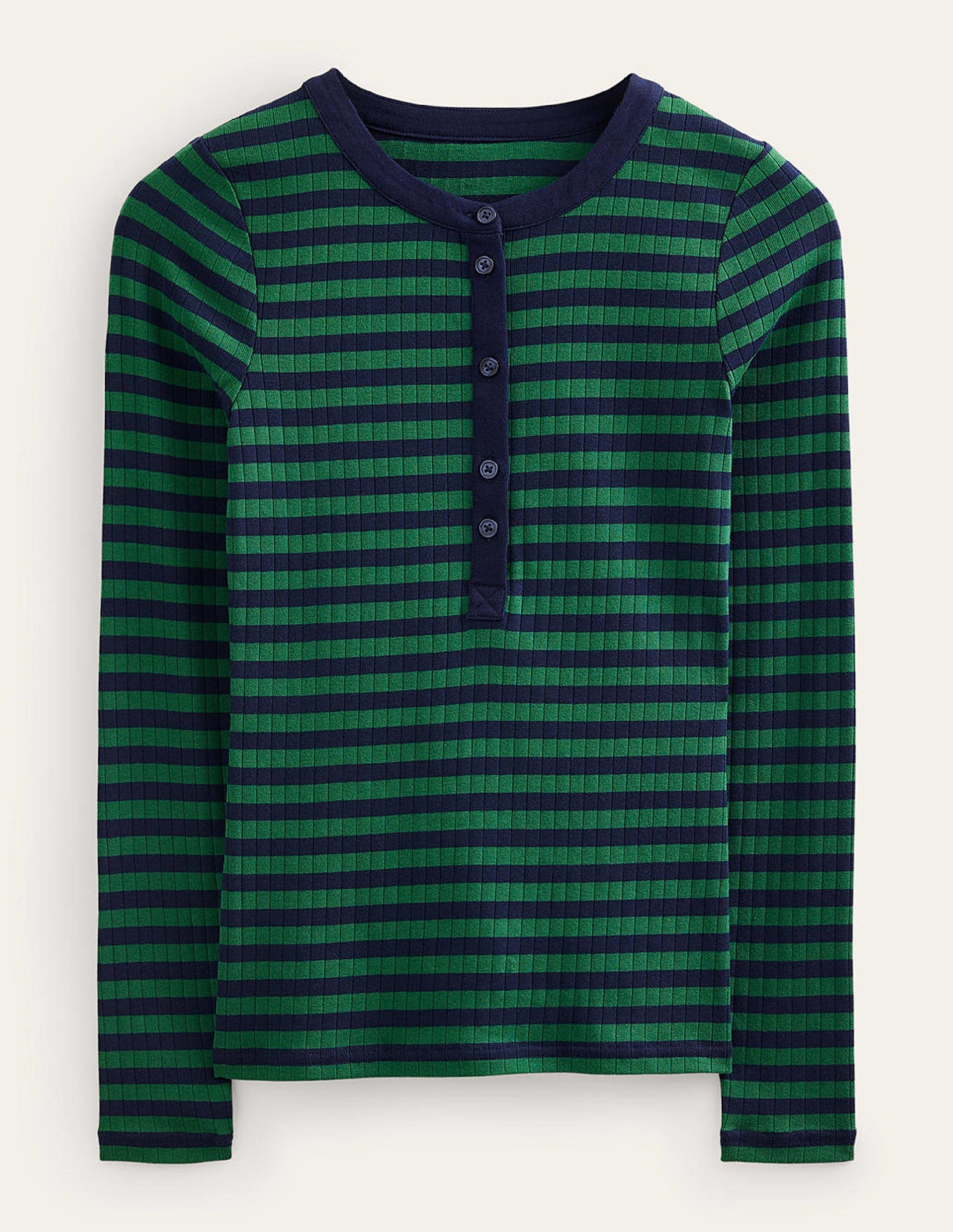 Anna Henley-T-Shirt aus Rippstrick-Grün, Marineblau-5