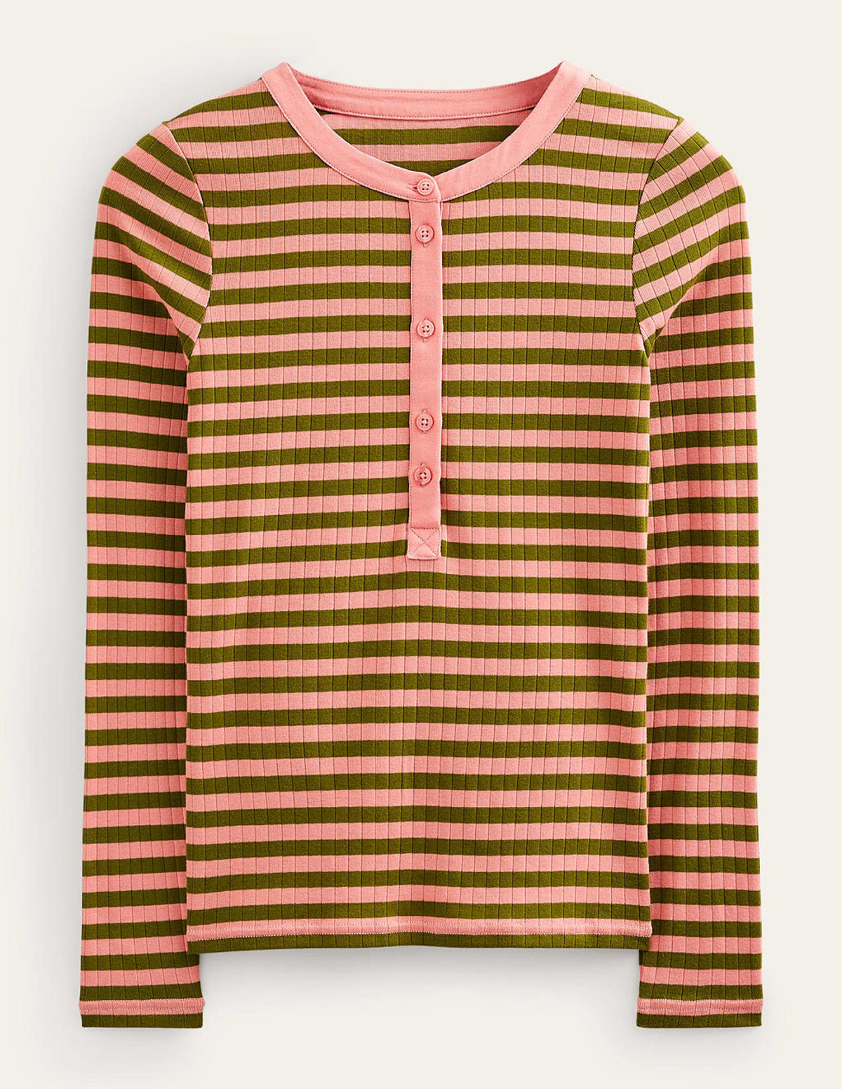 Anna Henley-T-Shirt aus Rippstrick-Rosette Blush, Olivgrün-5