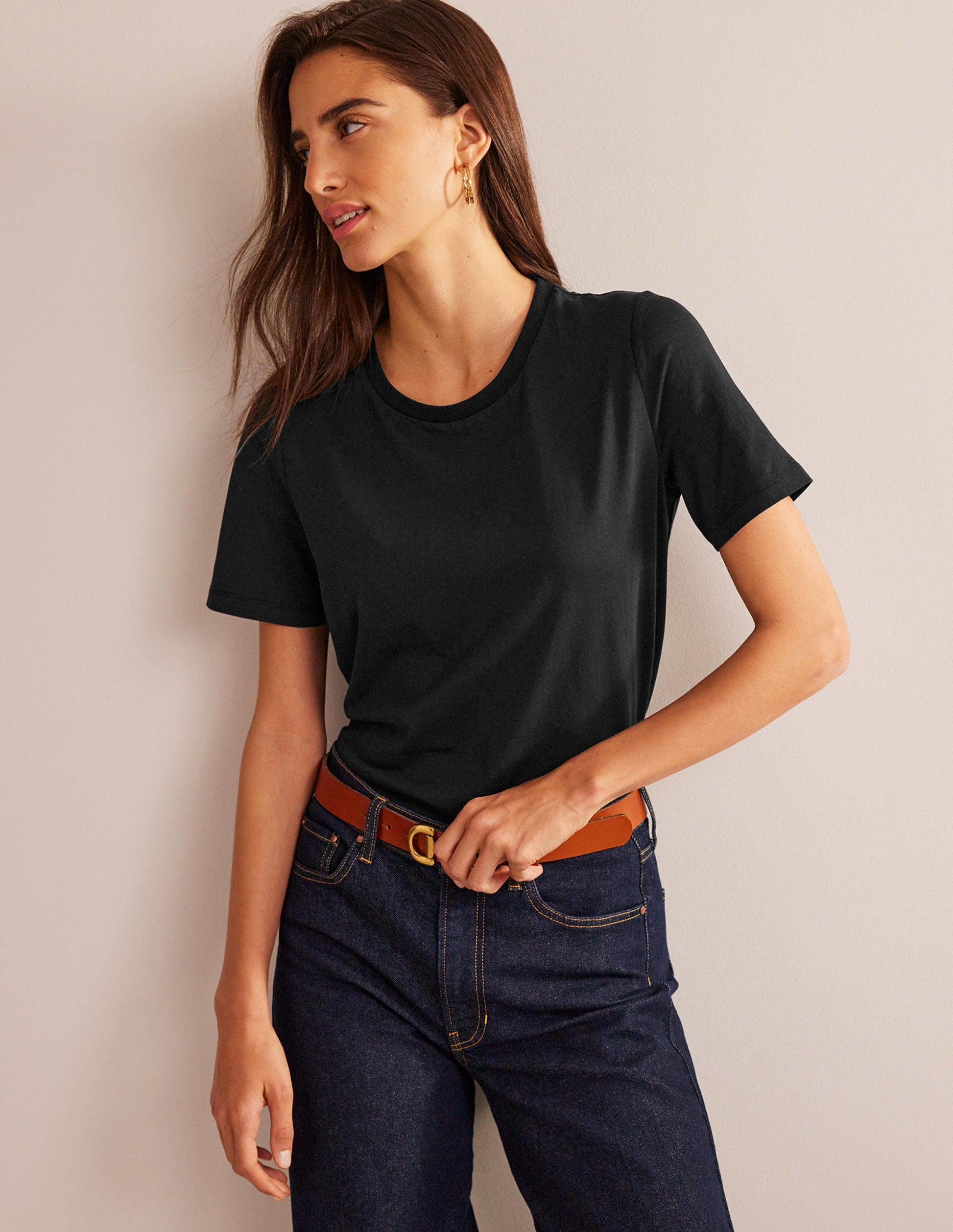 T-shirt col rond 100% coton-Noir-4