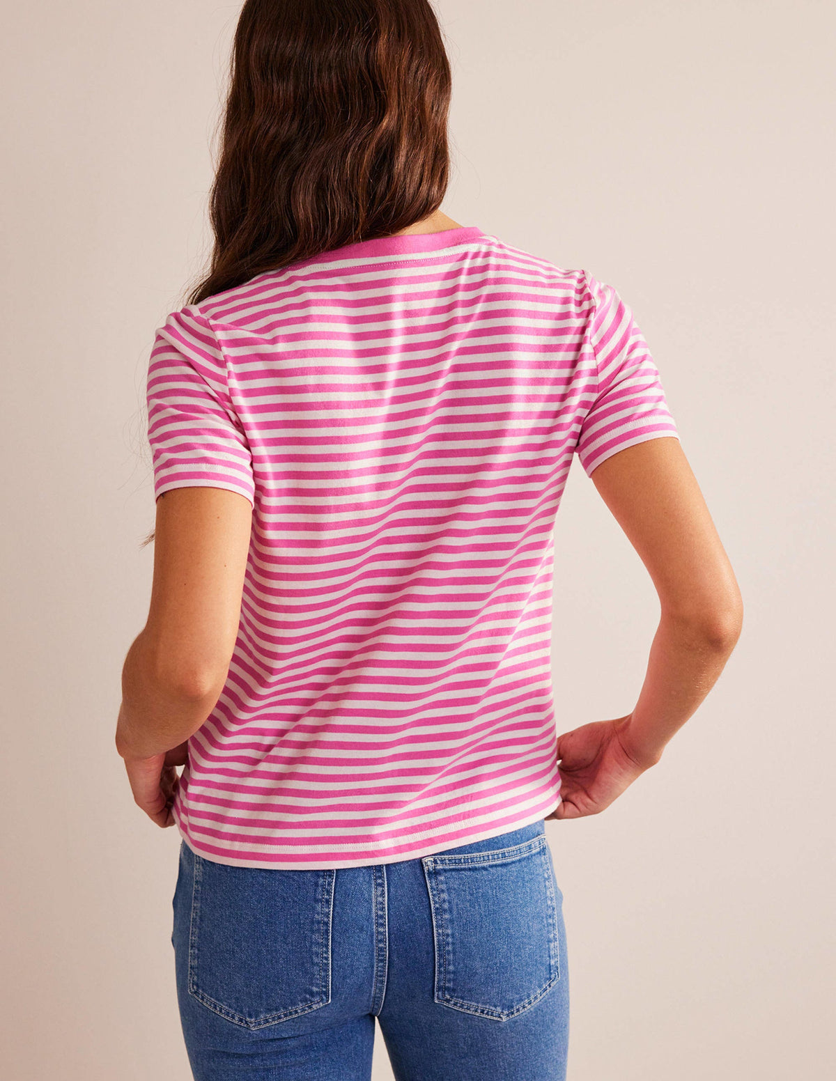 T-Shirt aus reiner Baumwolle mit Rundhalsausschnitt-Naturweiß, Rosa - Image 3
