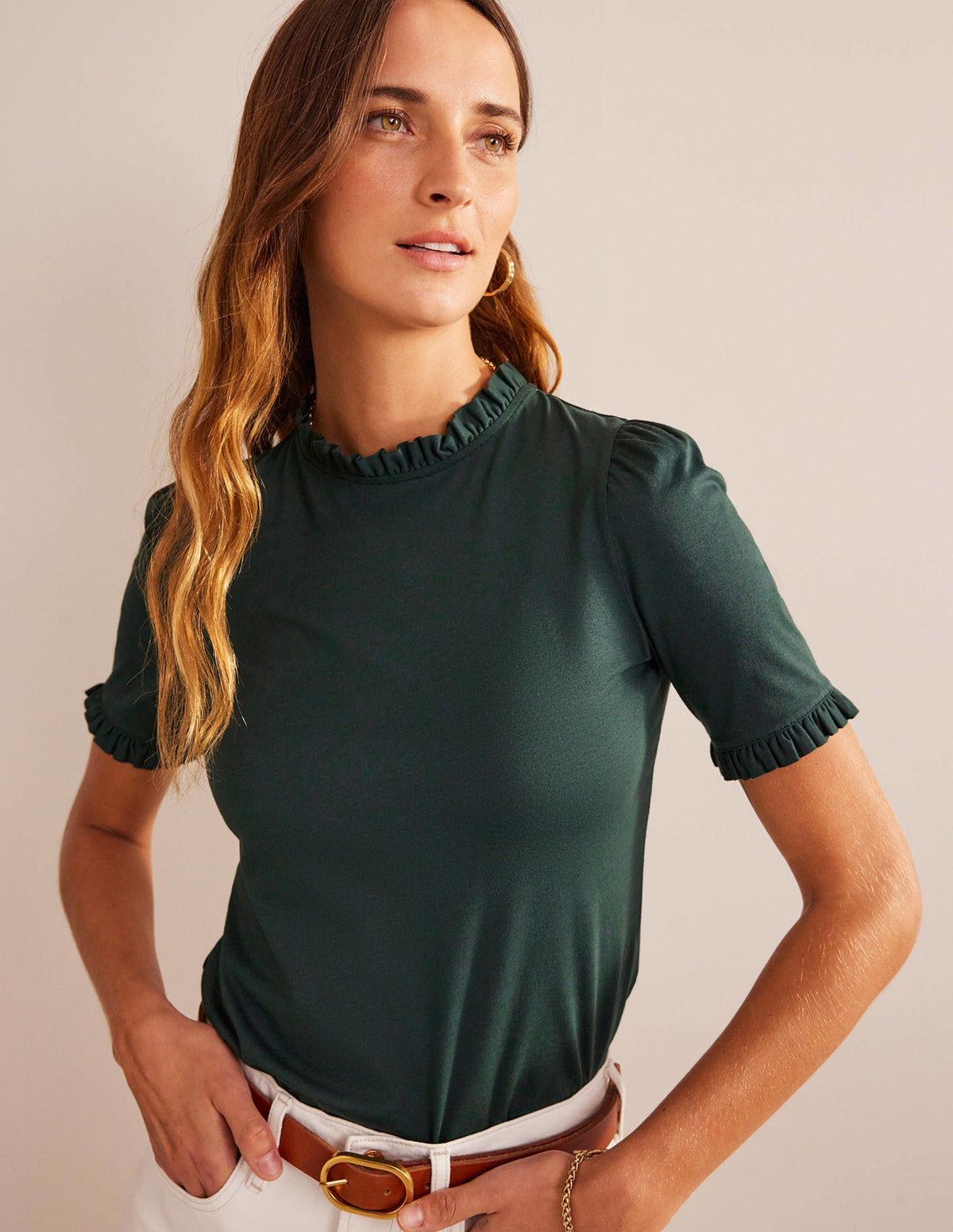 Superweiches T-Shirt mit Rüschendetail-Chatsworth-Grün - Image 1