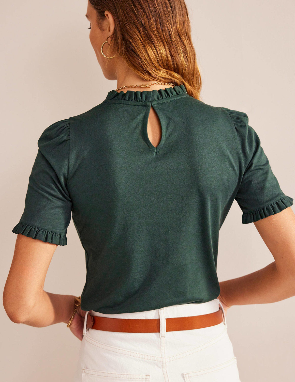 Superweiches T-Shirt mit Rüschendetail-Chatsworth-Grün - Image 3