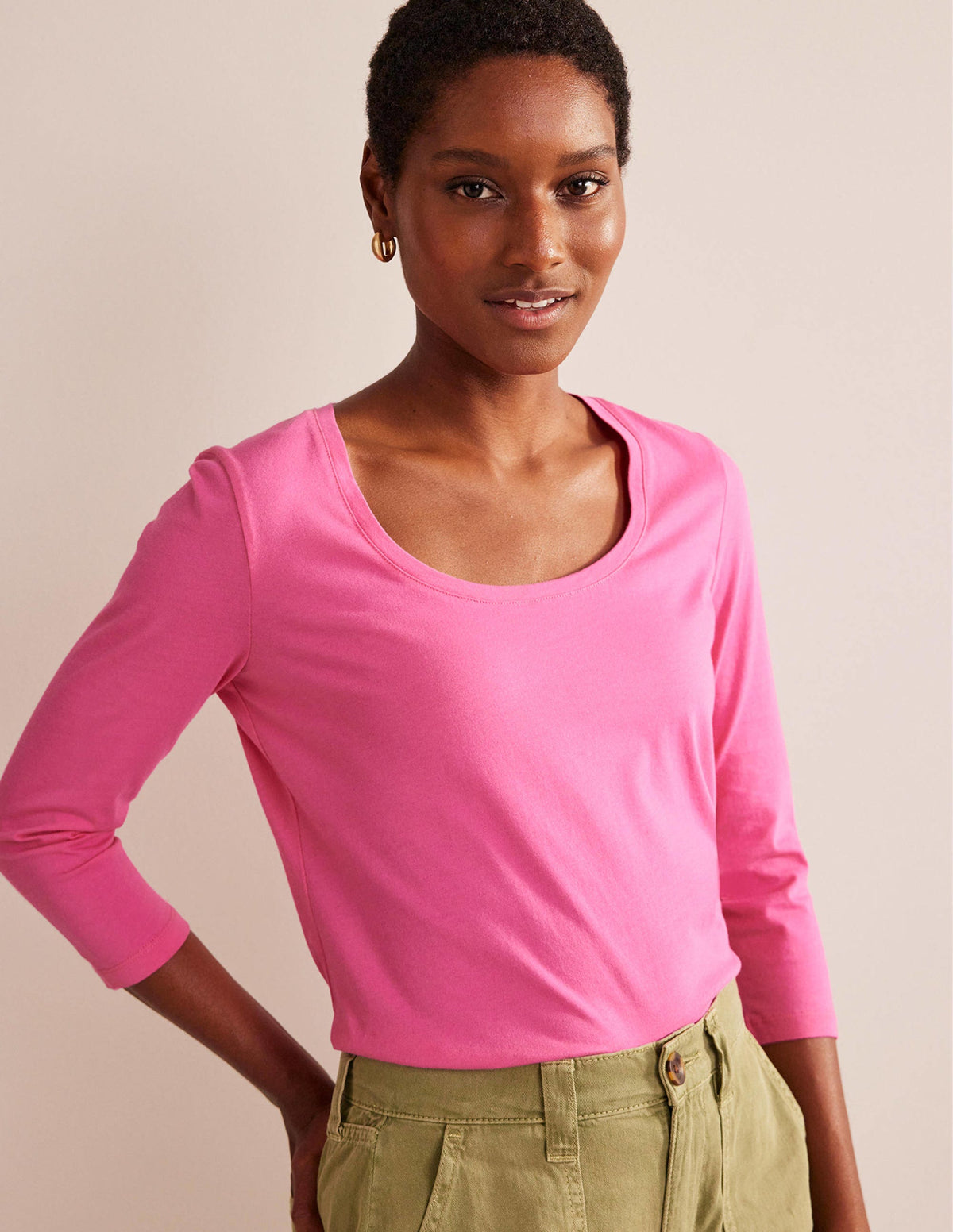 ¾-langes Oberteil mit tiefem Rundhalsausschnitt-Pink - Image 1