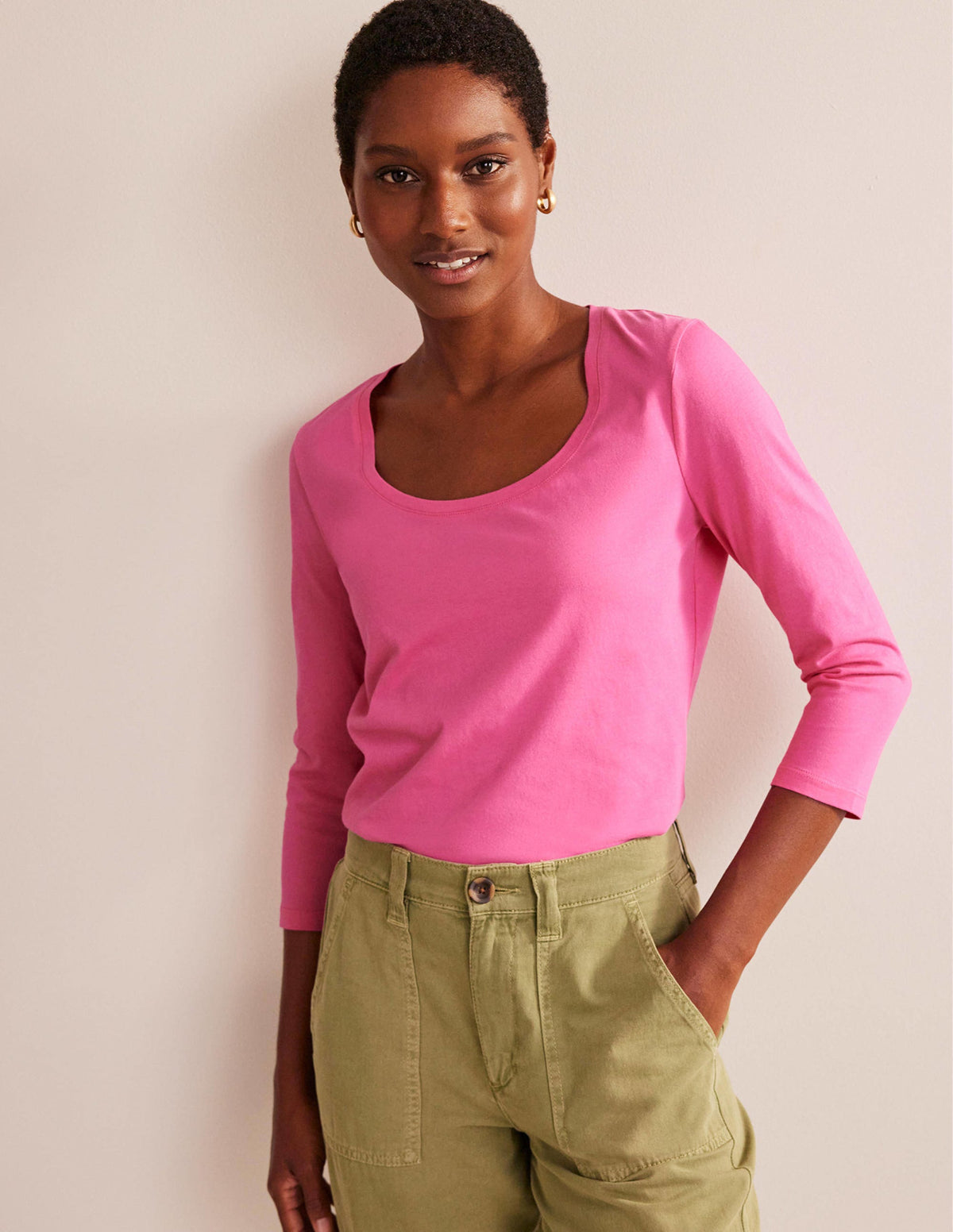 ¾-langes Oberteil mit tiefem Rundhalsausschnitt-Pink - Image 4