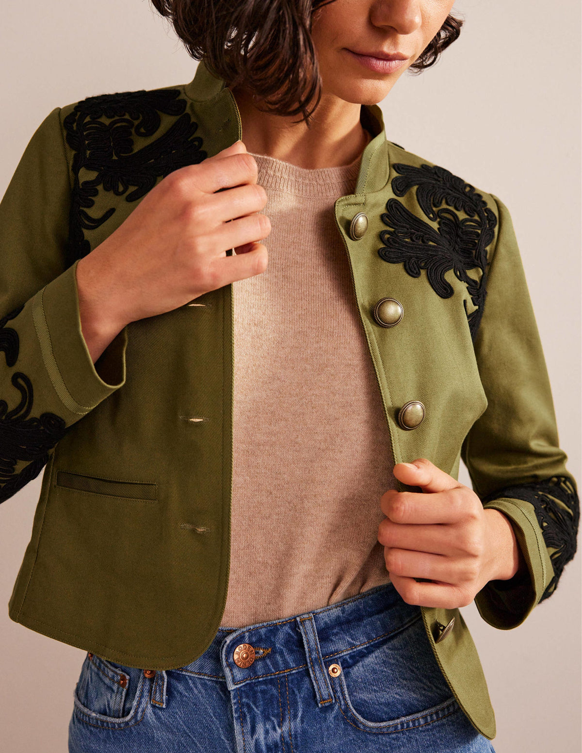Warwick Bestickte Jacke-Olivgrün-4