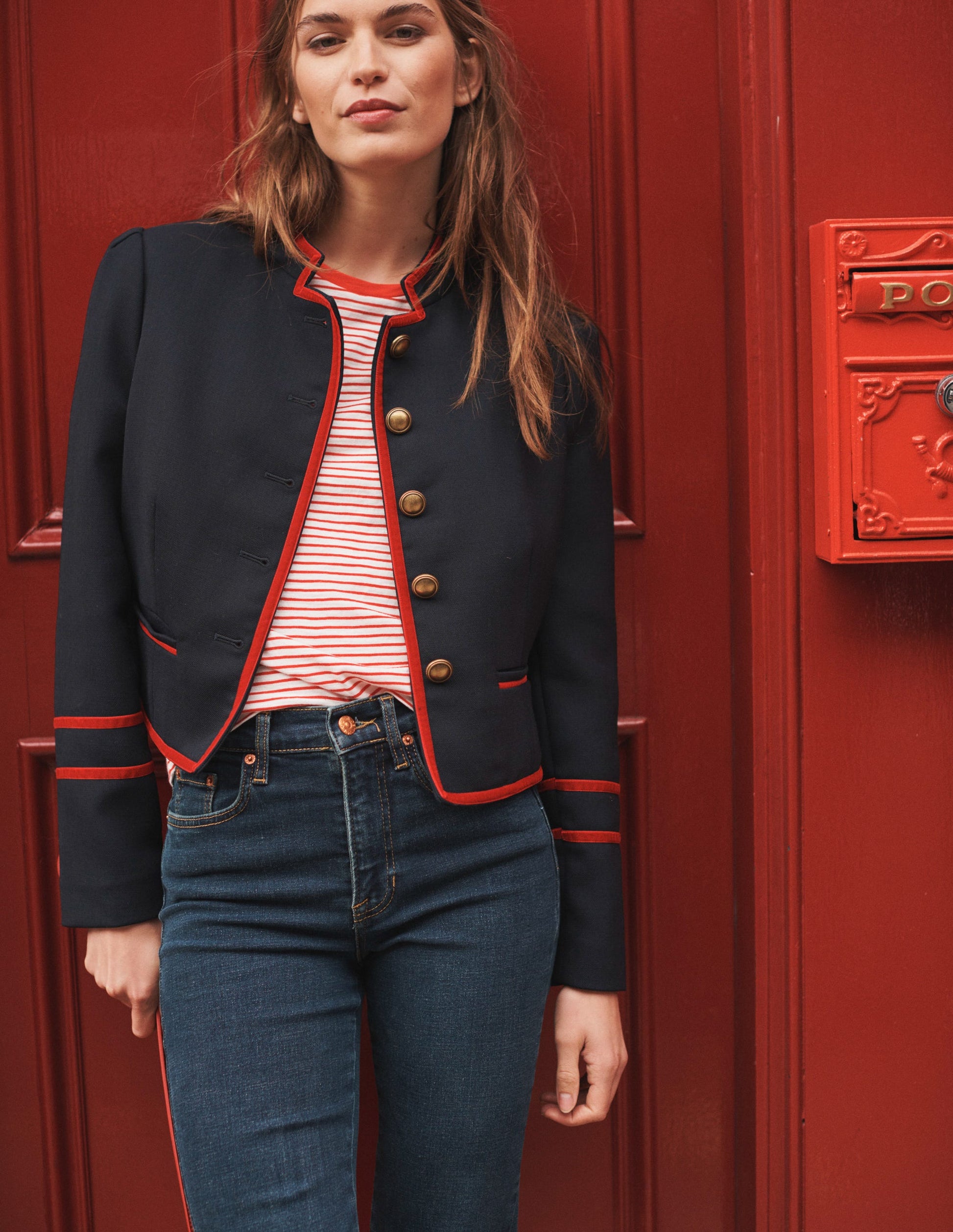 Veste Cambridge style militaire-Bleu marine foncé, détails rouge-7
