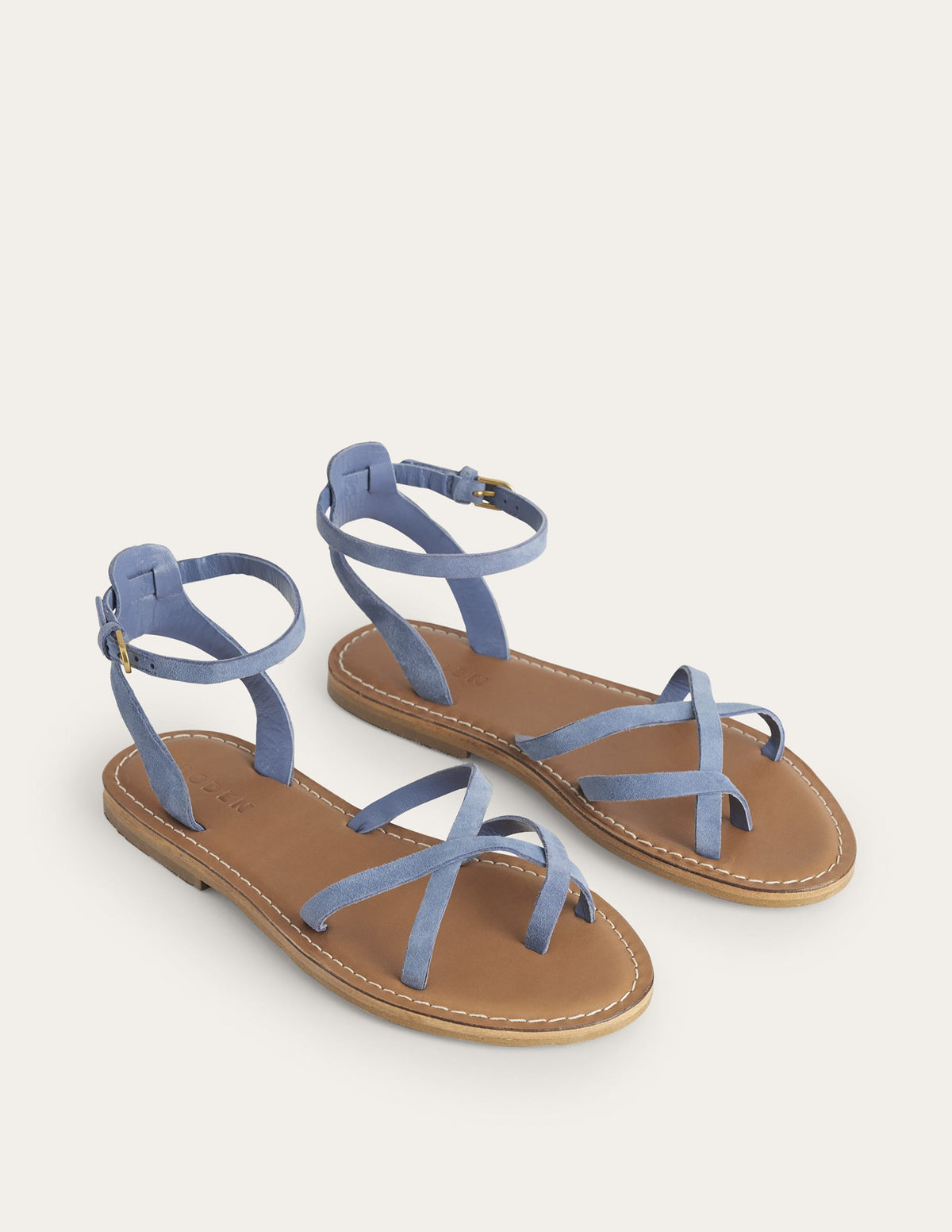 Einfache Sandalen mit flacher Sohle-Offiziersblau, Veloursleder - Image 4