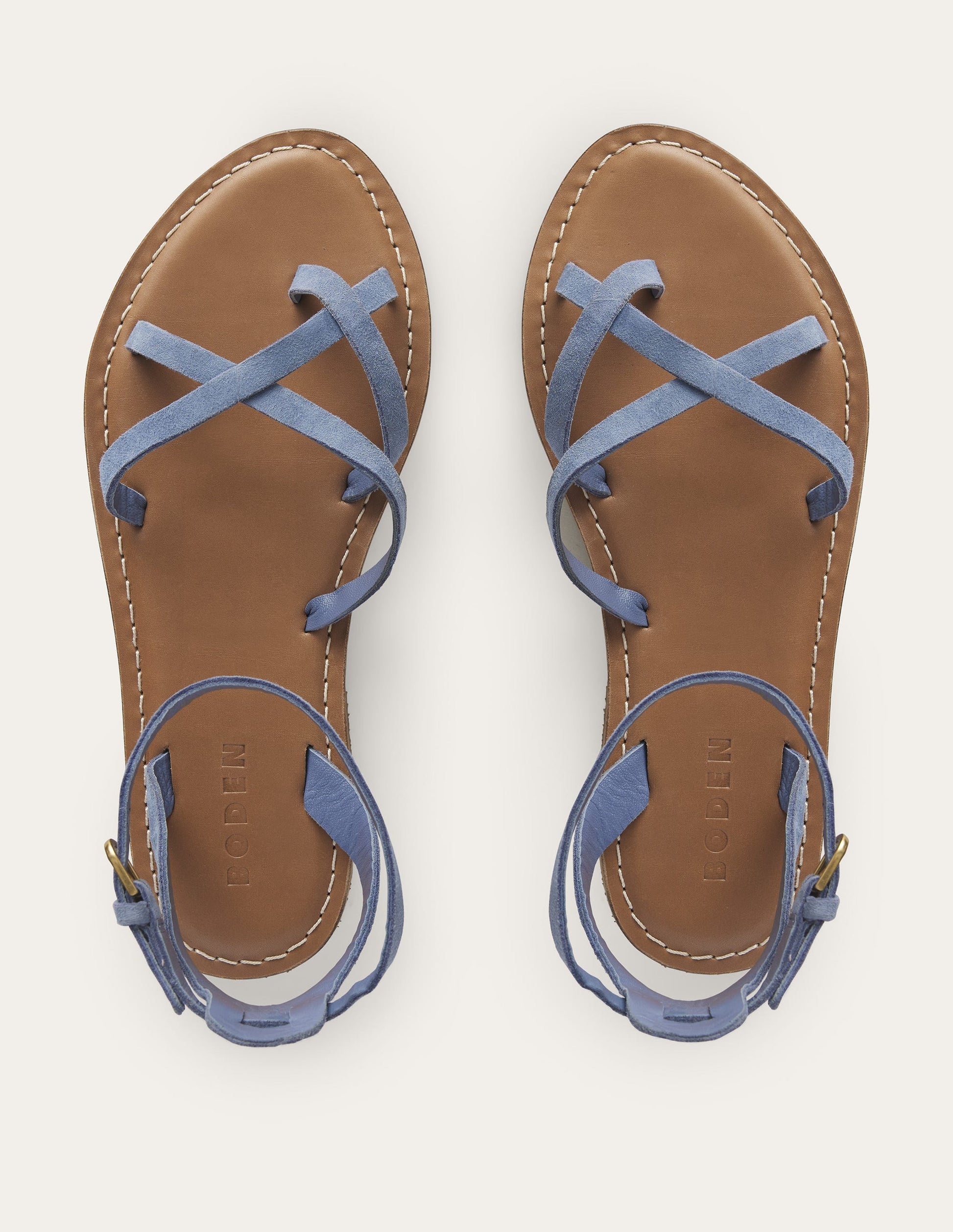 Einfache Sandalen mit flacher Sohle-Offiziersblau, Veloursleder-6