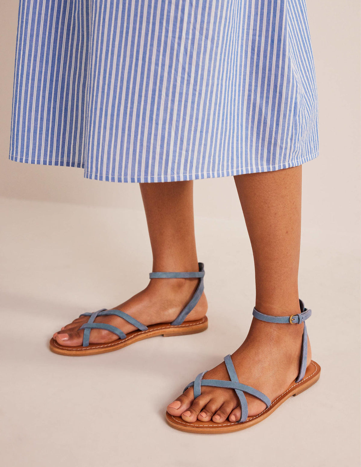 Einfache Sandalen mit flacher Sohle-Offiziersblau, Veloursleder-1
