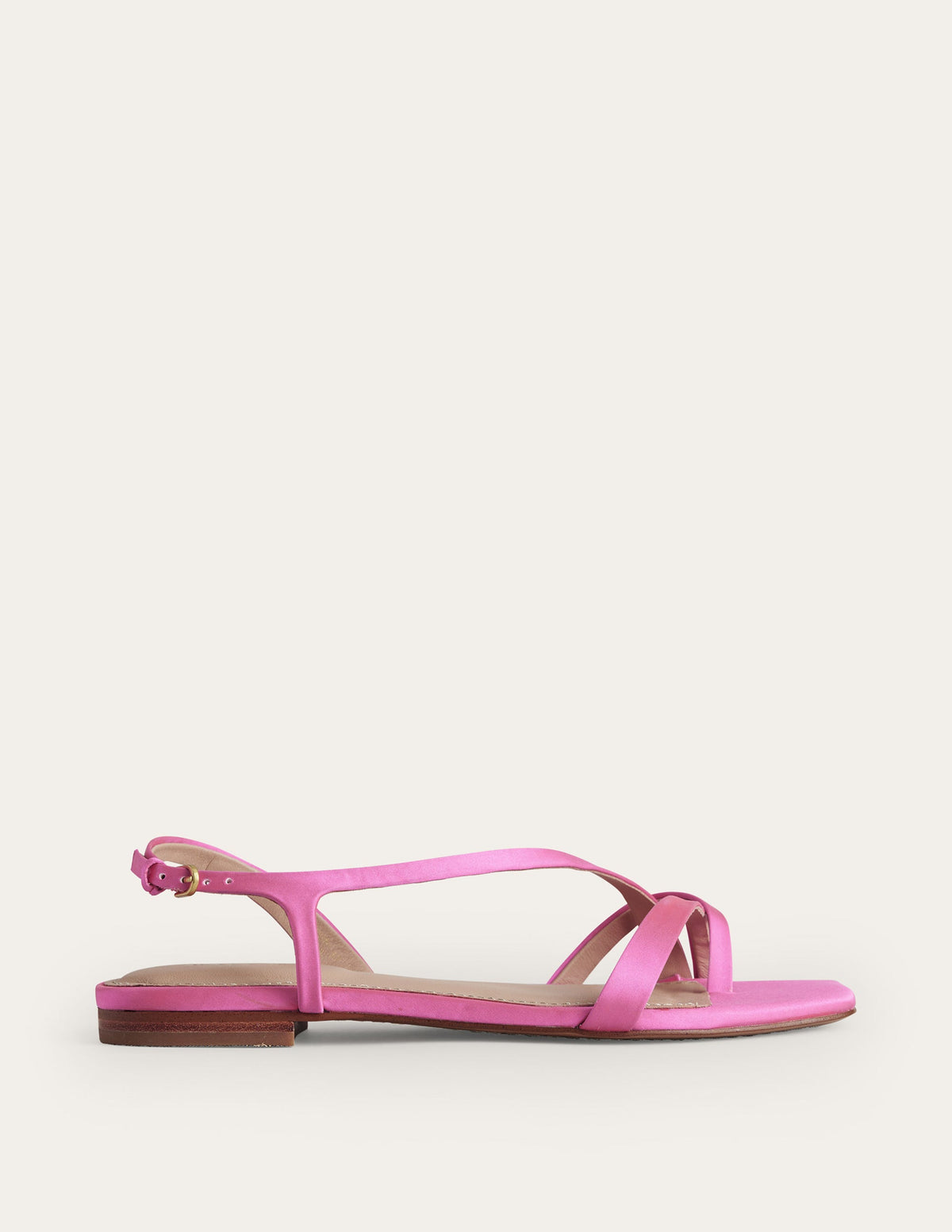 Flache Satin-Sandalen mit Zehenschlaufe-Festivalrosa, Satin-3