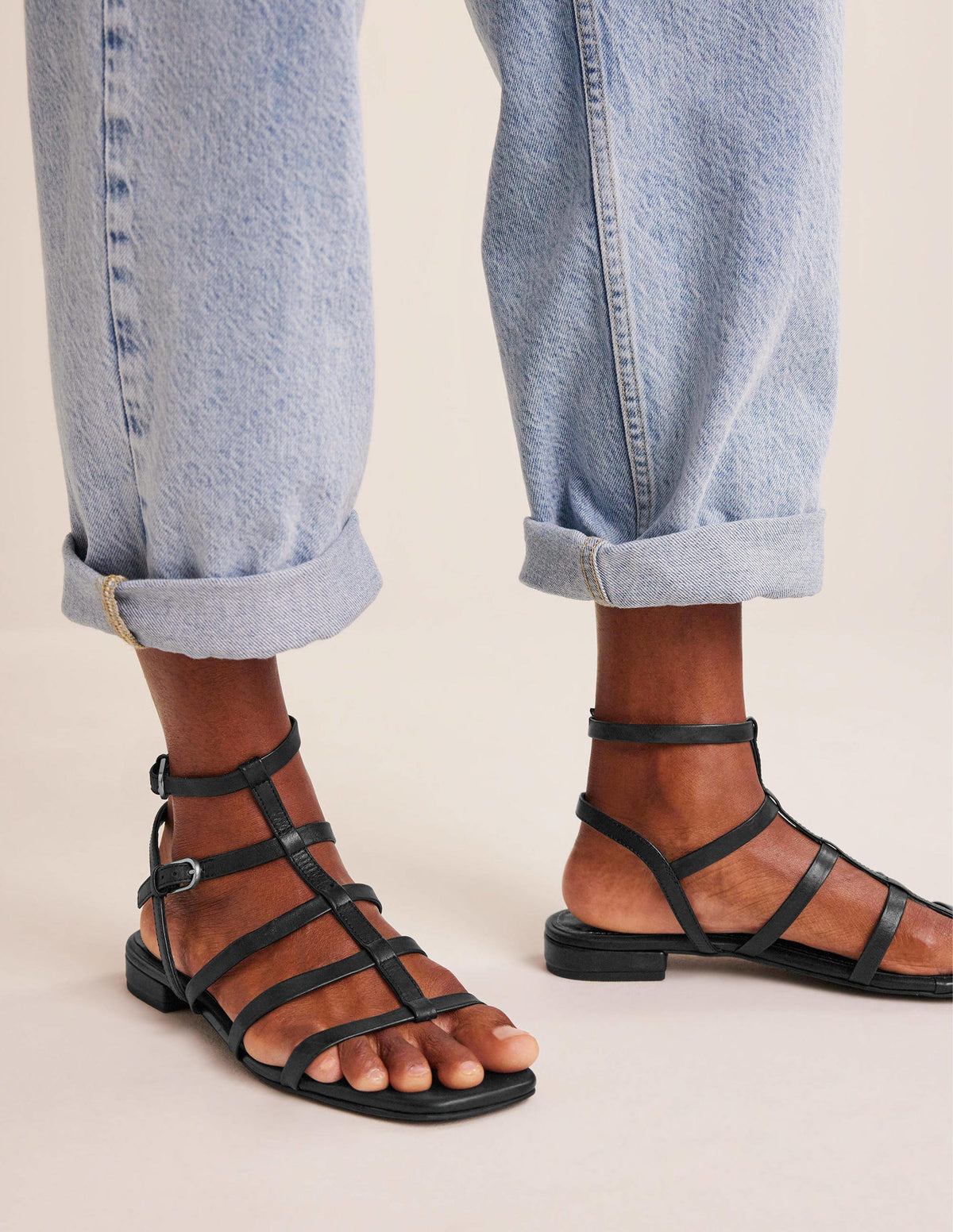 Sandales gladiateur en cuir-Noir-1