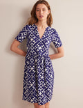 Robe simple à col cranté en jersey-Bleu de Prusse, motif Tranquil Geo