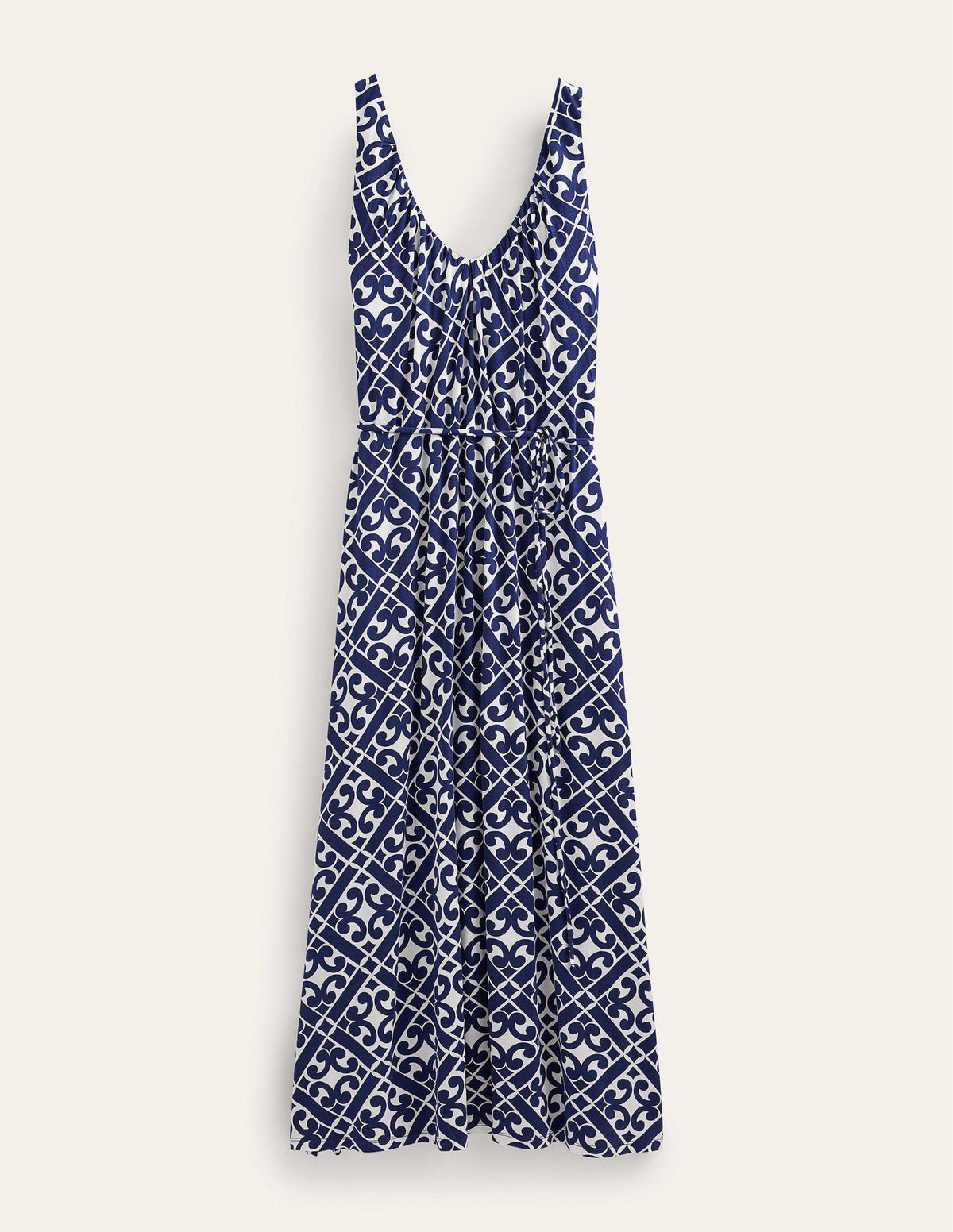 Jersey-Maxikleid mit V-Ausschnitt-Berliner Blau, Geometrisches Muster - Image 5