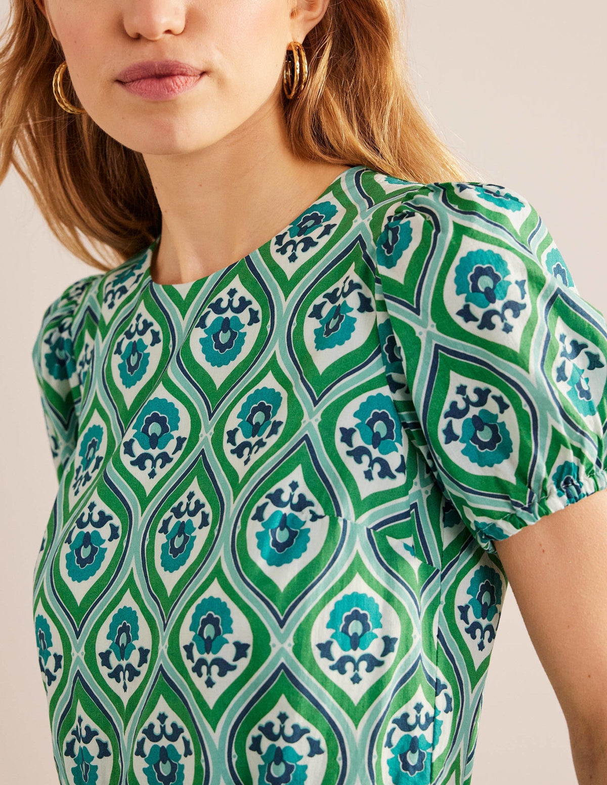 Minikleid mit Tellerrock-Aquamarinblau, Geometrisches Kaskadenmuster-4