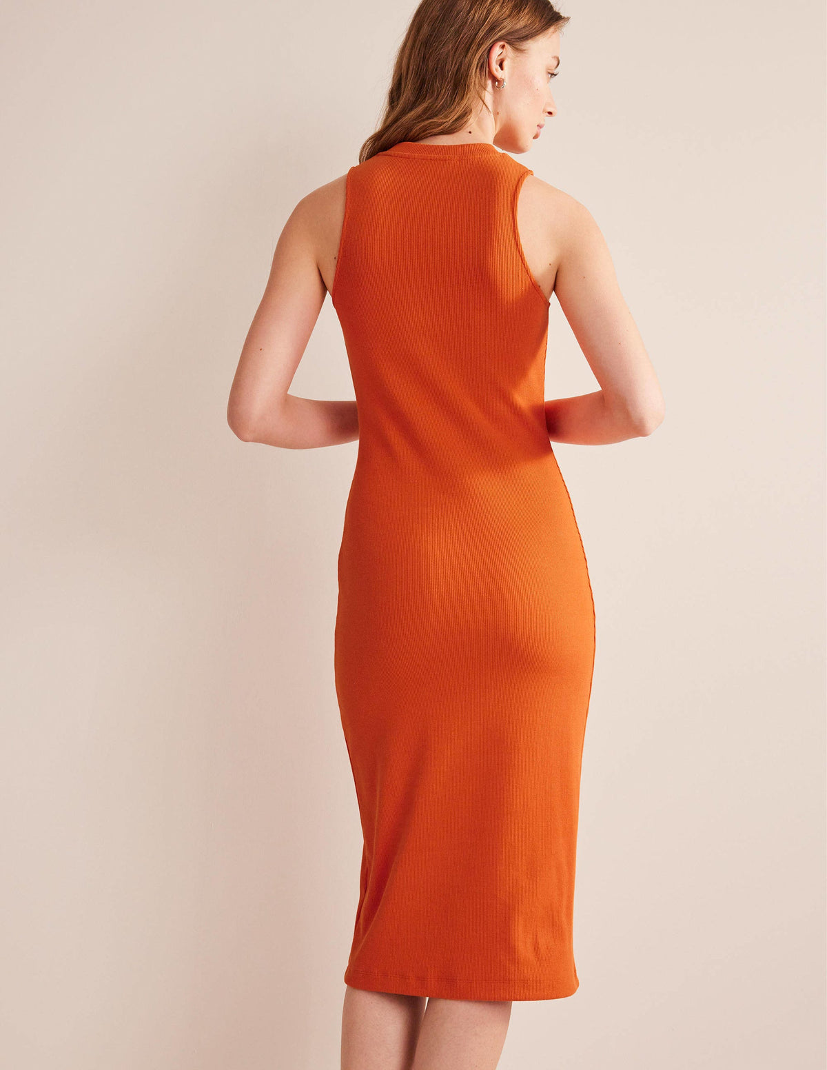 Rippstrick-Midikleid aus Jersey mit Racer-Ausschnitt-Kumquatorange - Image 3