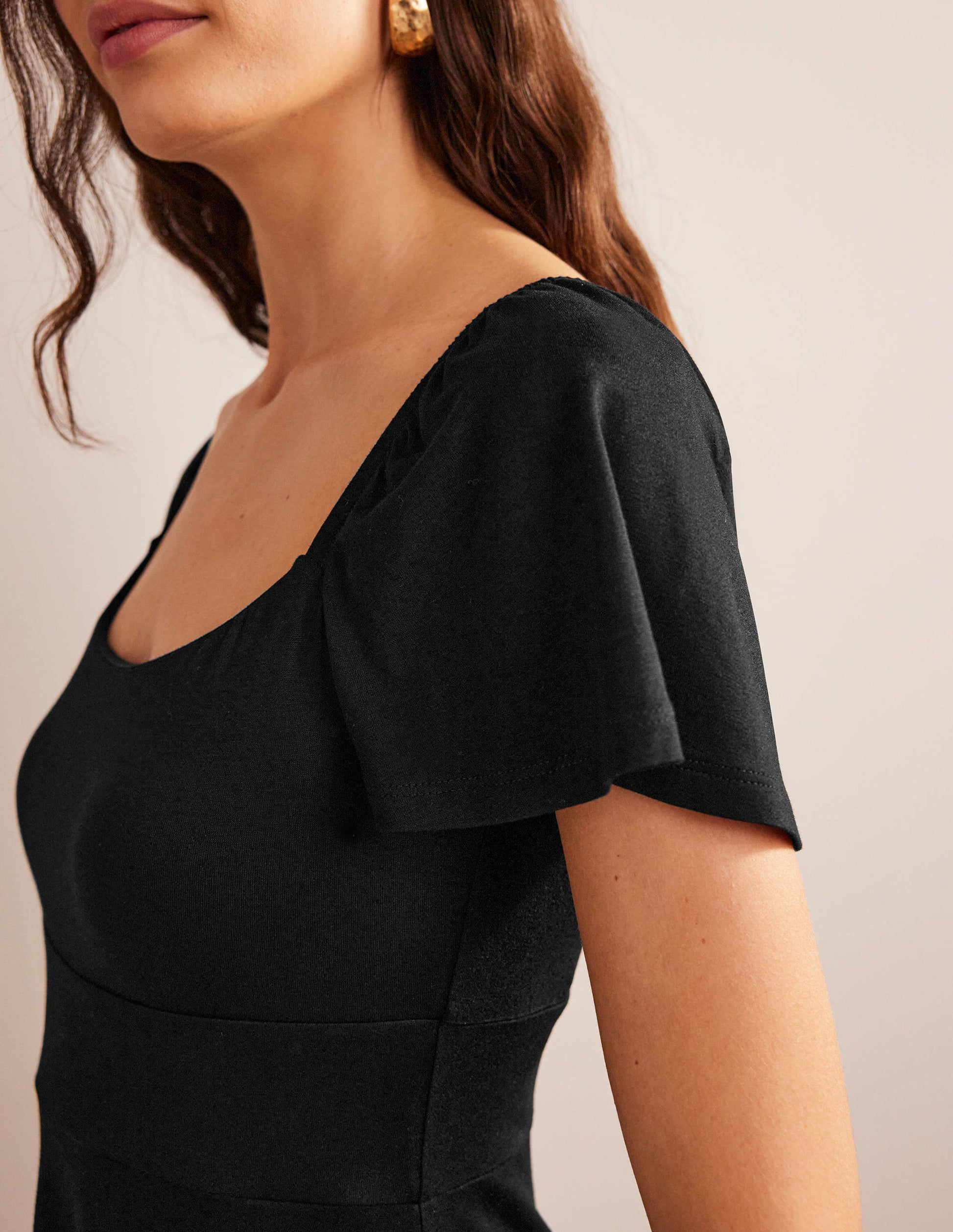 Mini-robe col carré en jersey-Noir-2
