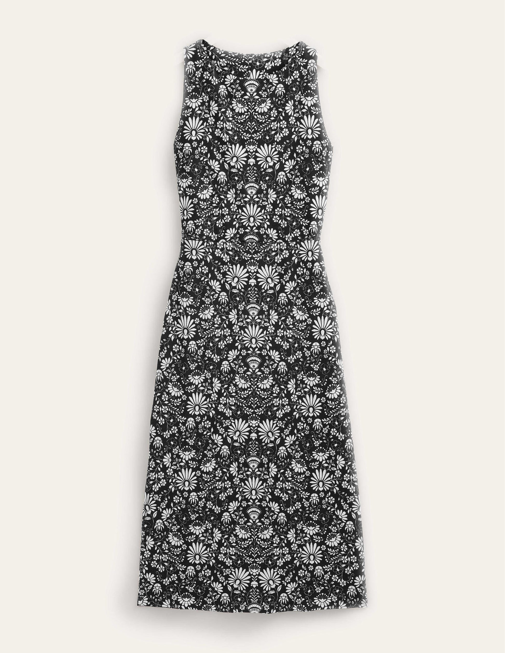 Jersey-Midikleid mit Stoffbahnen-Schwarz, Gardenienzweige-5