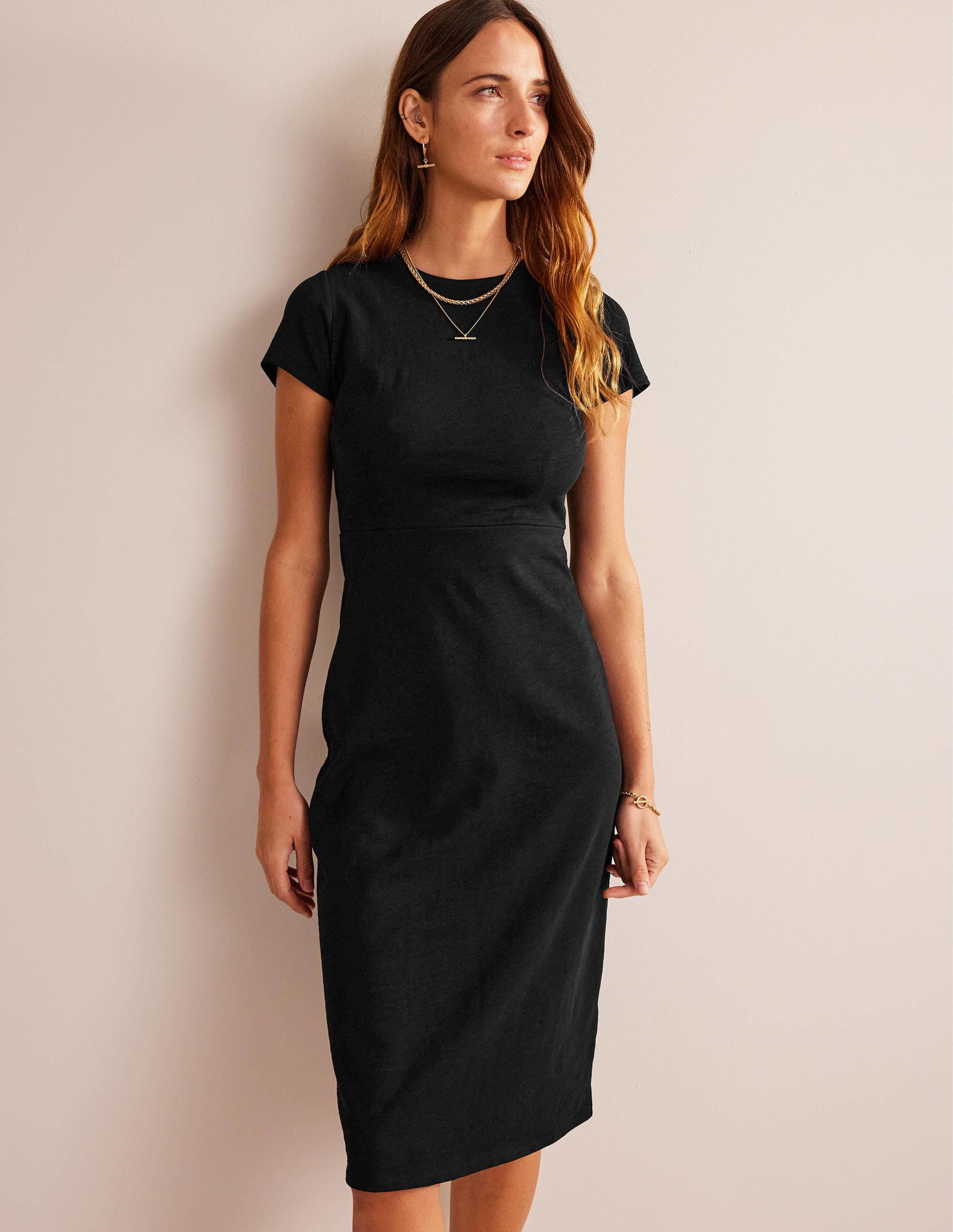 Robe colonne longueur midi en jersey-Noir - Image 1