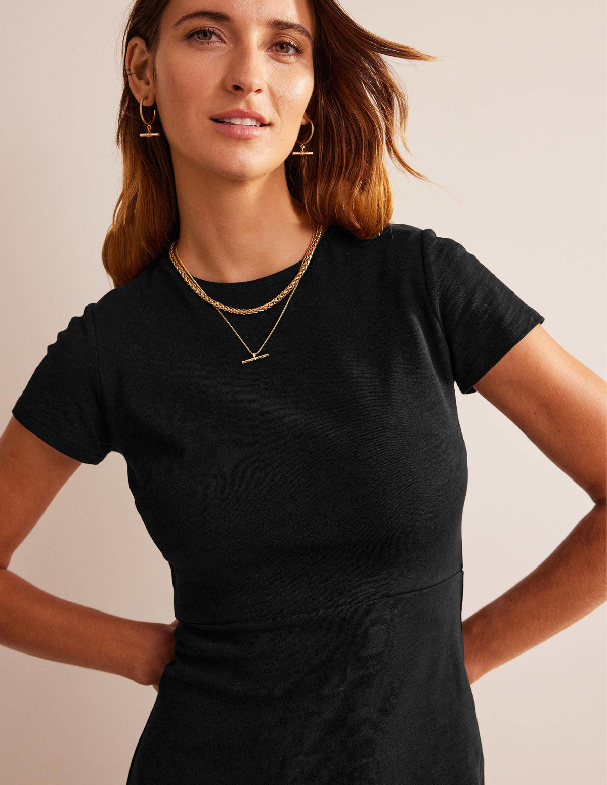 Robe colonne longueur midi en jersey-Noir - Image 2