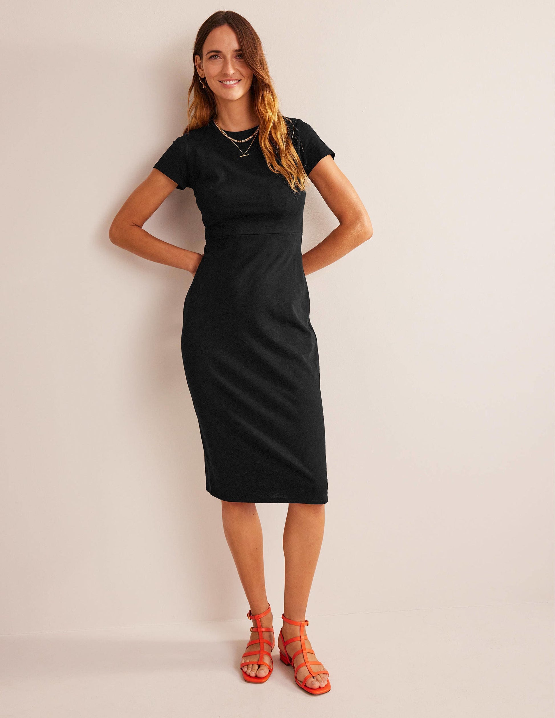 Robe colonne longueur midi en jersey-Noir-4