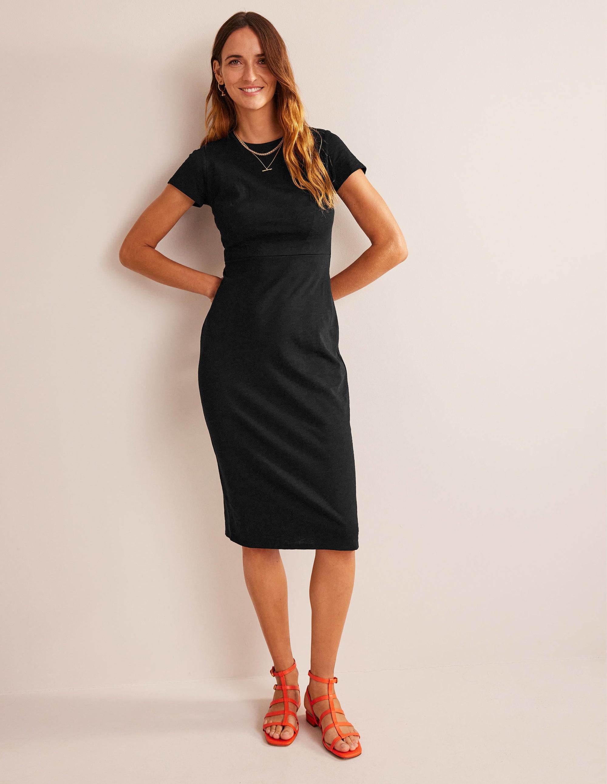 Robe colonne longueur midi en jersey-Noir - Image 4
