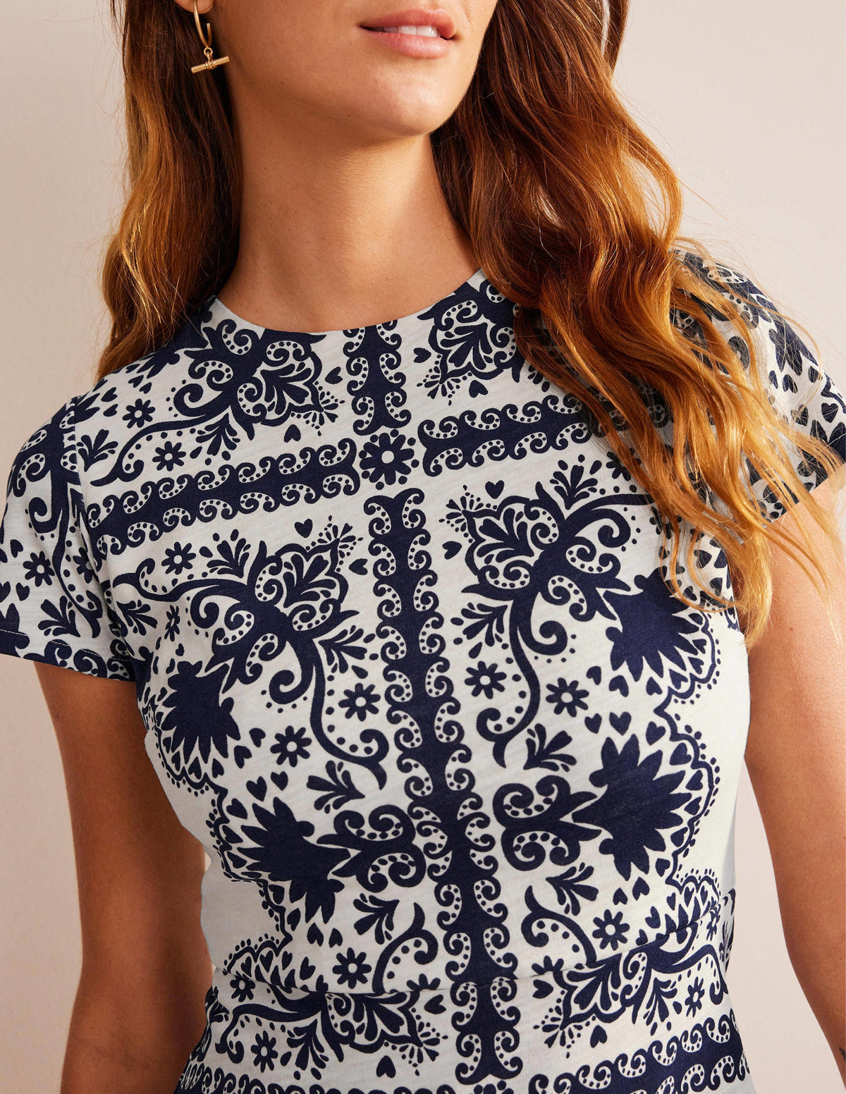 Jersey-Midikleid mit Stoffbahnen-Marineblau, Blumenmuster-2