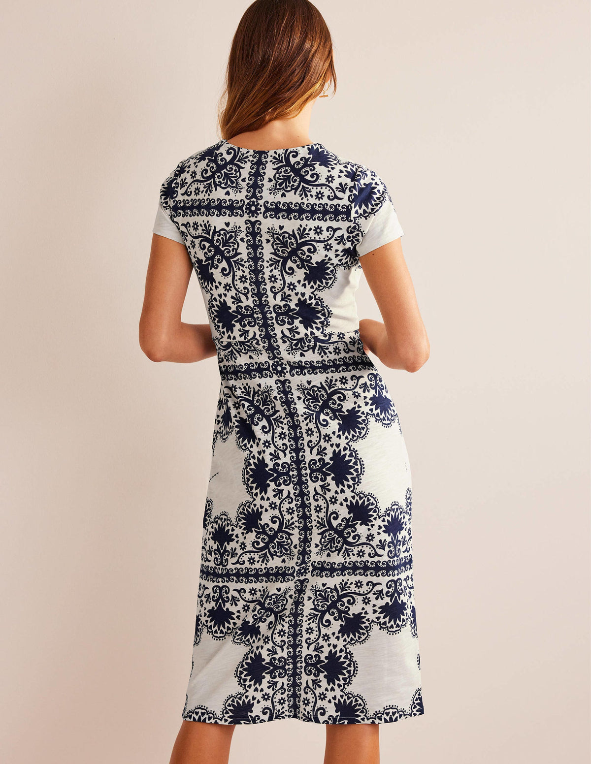 Jersey-Midikleid mit Stoffbahnen-Marineblau, Blumenmuster-3