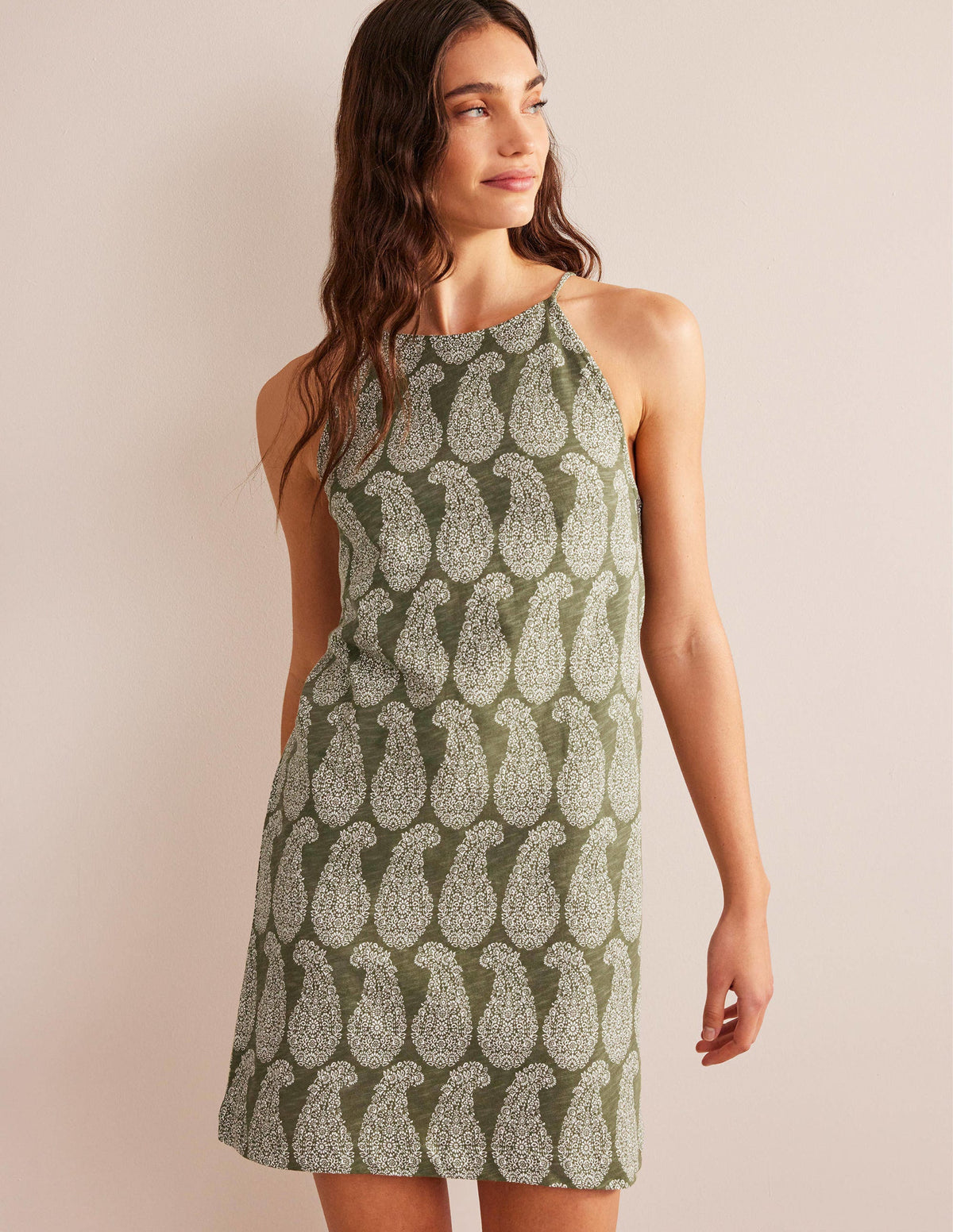 Racer Neck Jersey Mini Dress-Spruce, Sweet Paisley-1