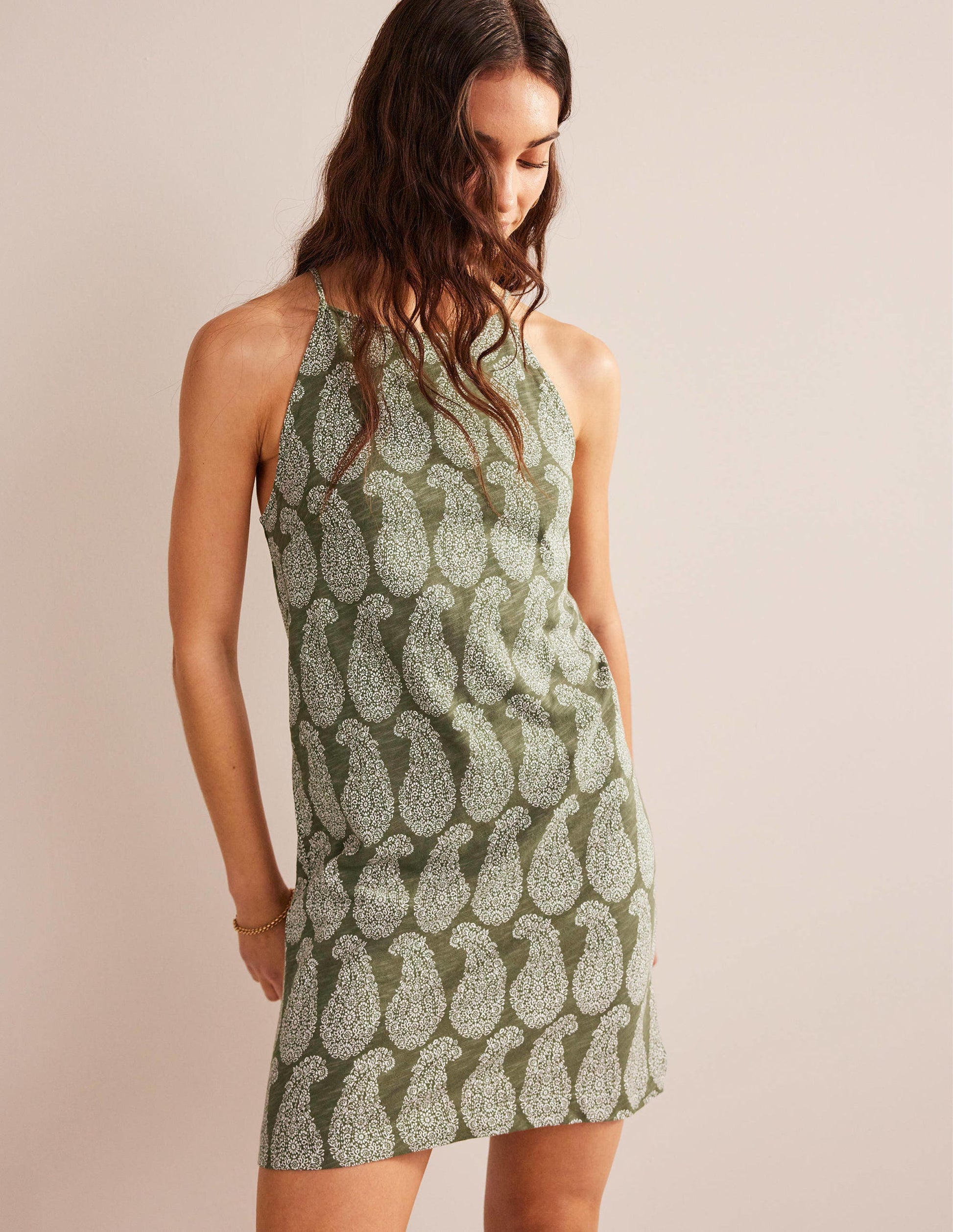 Racer Neck Jersey Mini Dress-Spruce, Sweet Paisley-4