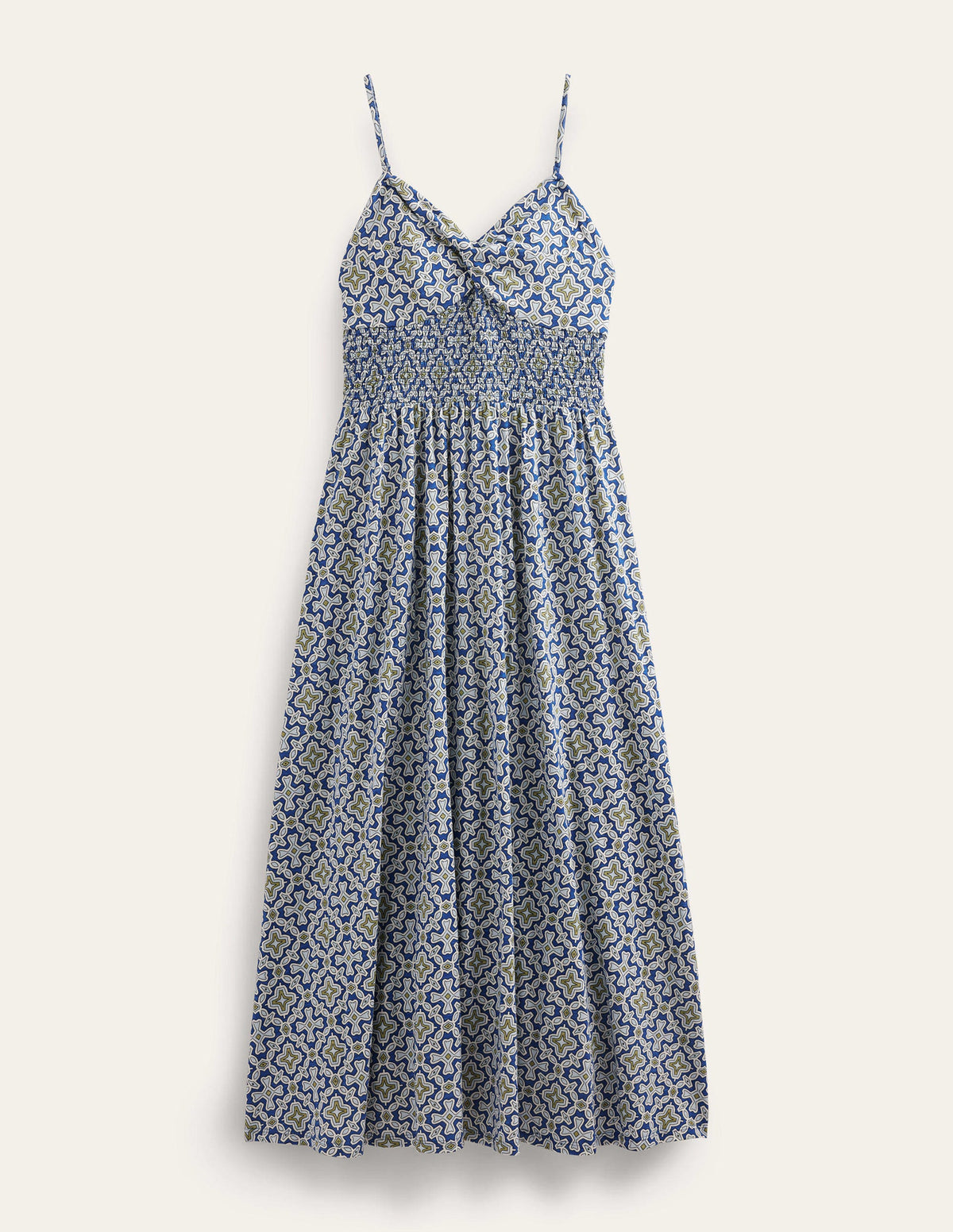 Robe midi torsadée sur le devant en jersey-Bleu héron, motif Flora Tile - Image 5