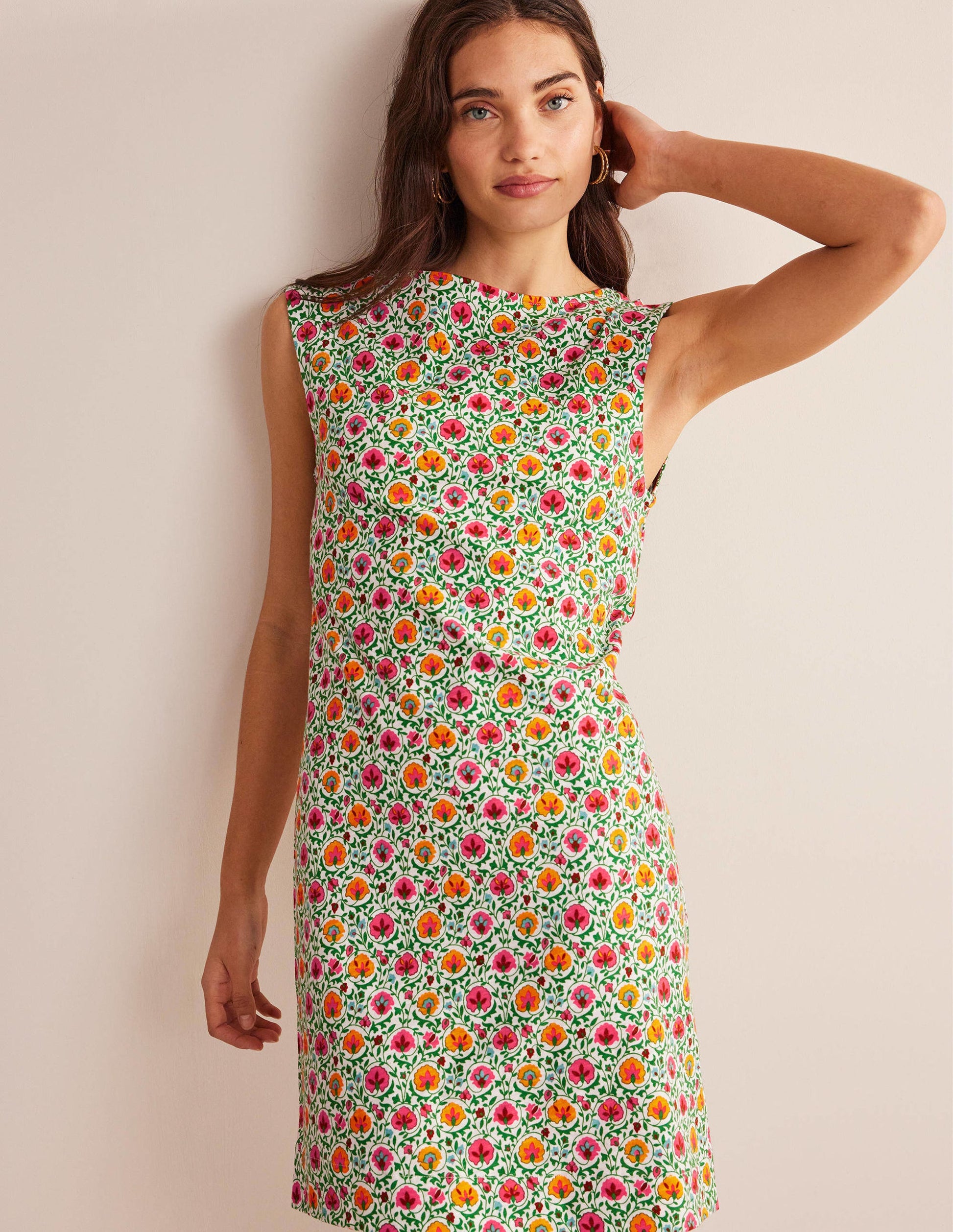Robe fourreau sans manches en jersey-Vert, motif Enchanting Bloom-4