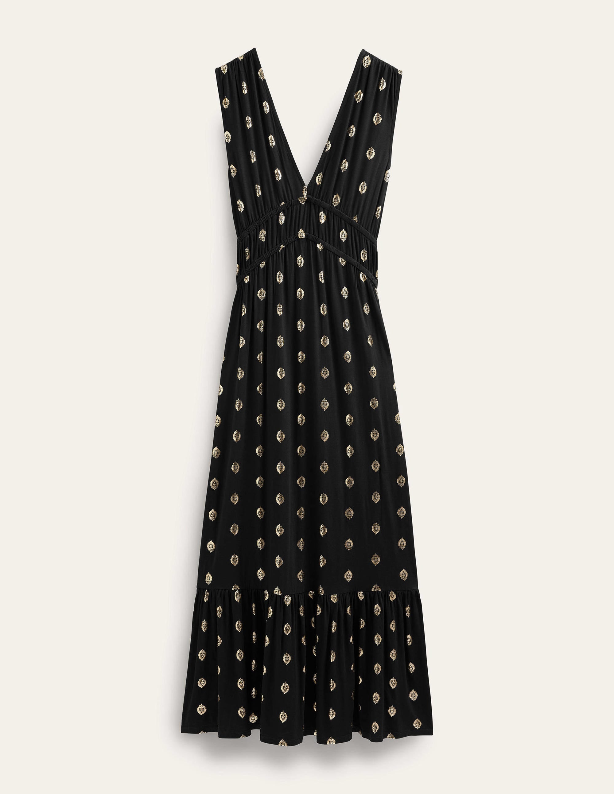 Robe longue en jersey à smocks-Noir, motif Tranquil Leaf - Image 7