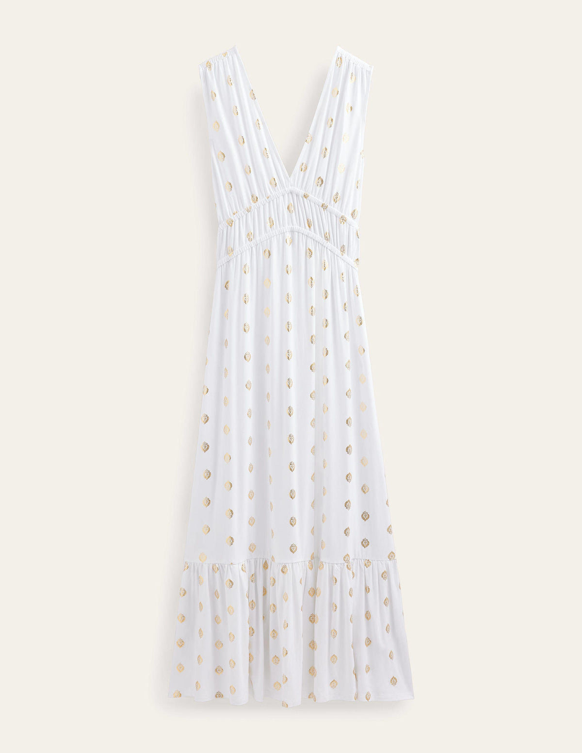 Jersey-Maxikleid mit Smokdetails-Weiß, Blattmuster-6