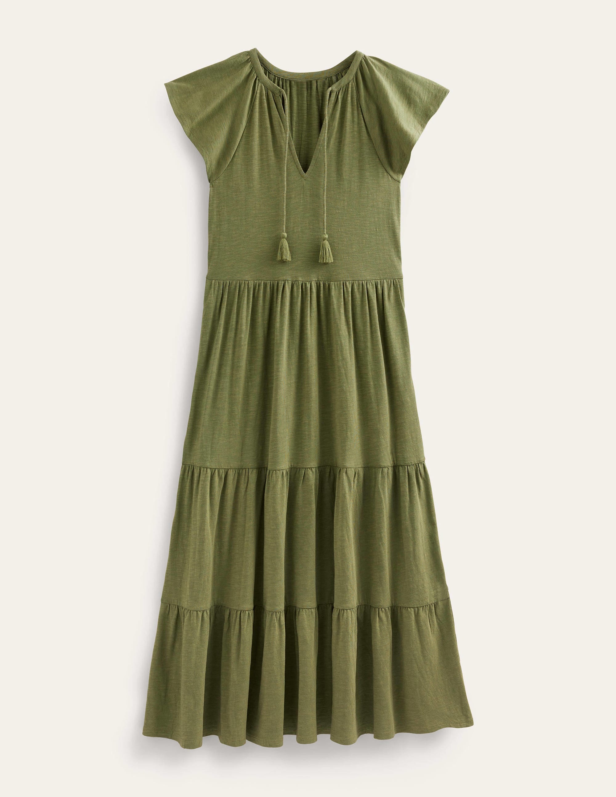 Gestuftes Jersey-Midikleid-Dezentes Khaki - Image 5