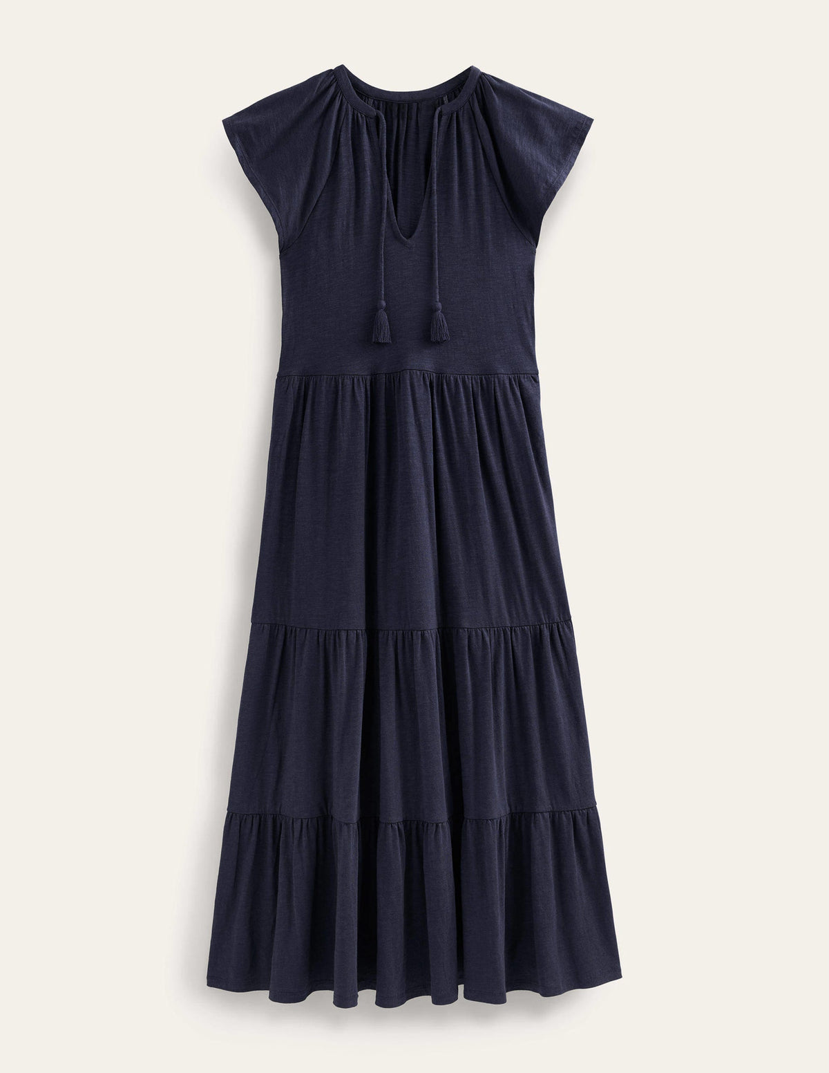Gestuftes Jersey-Midikleid-Marineblau-5