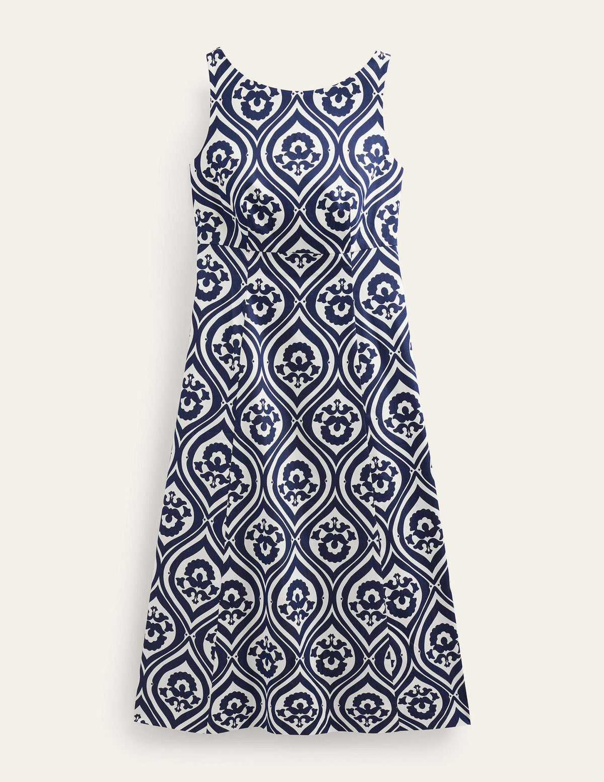 Midikleid mit U-Boot-Ausschnitt-Marineblau, Geometrisches Kaskadenmuster-6