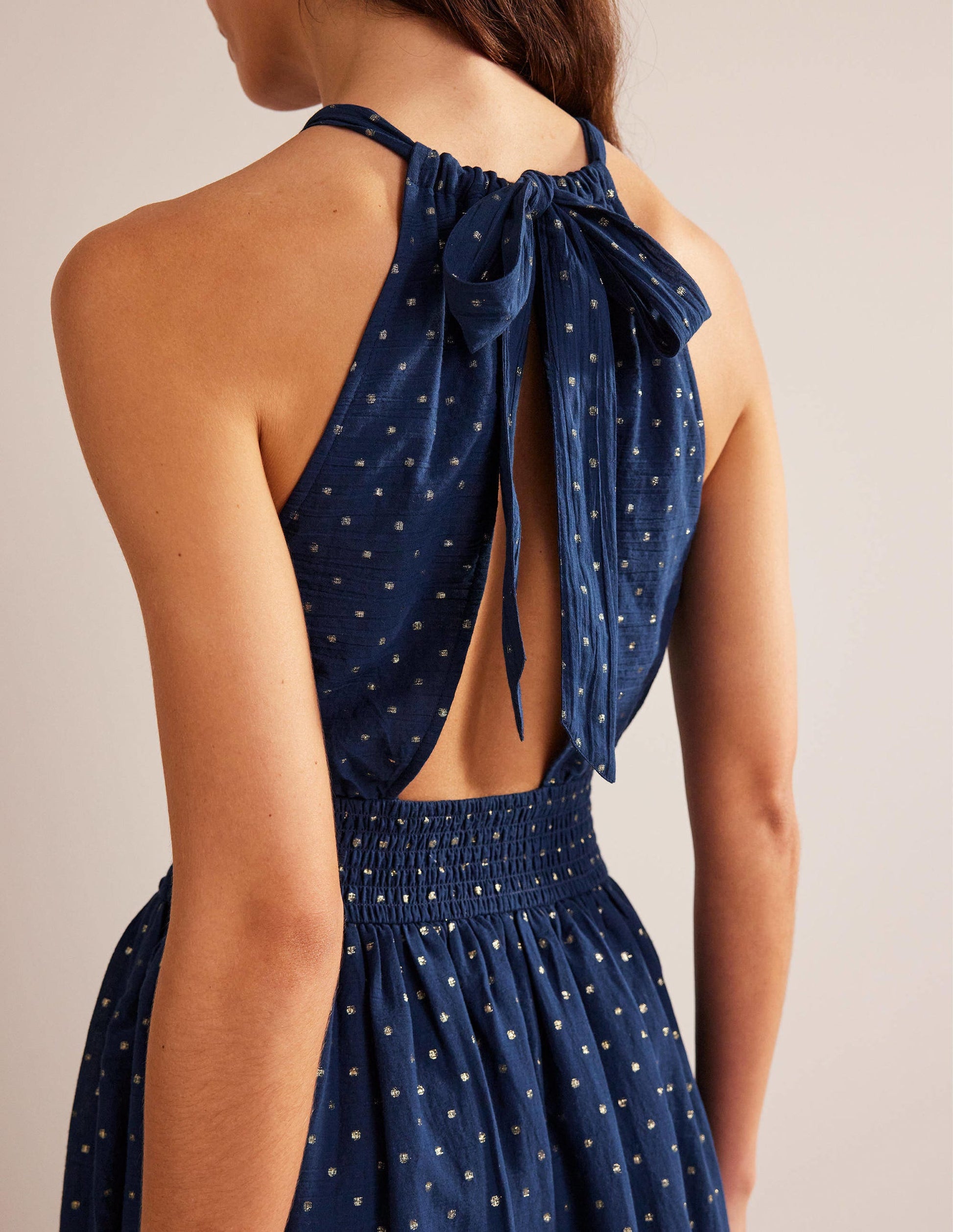 Maxikleid mit Metallic-Details-Marineblau, Goldtupfen-2