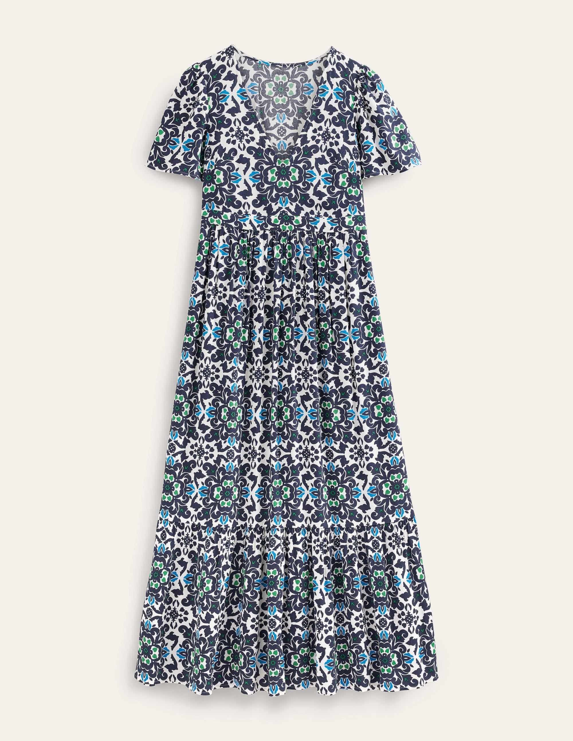 Gestuftes Maxikleid mit V-Ausschnitt-Marineblau, Üppige Blumen - Image 5