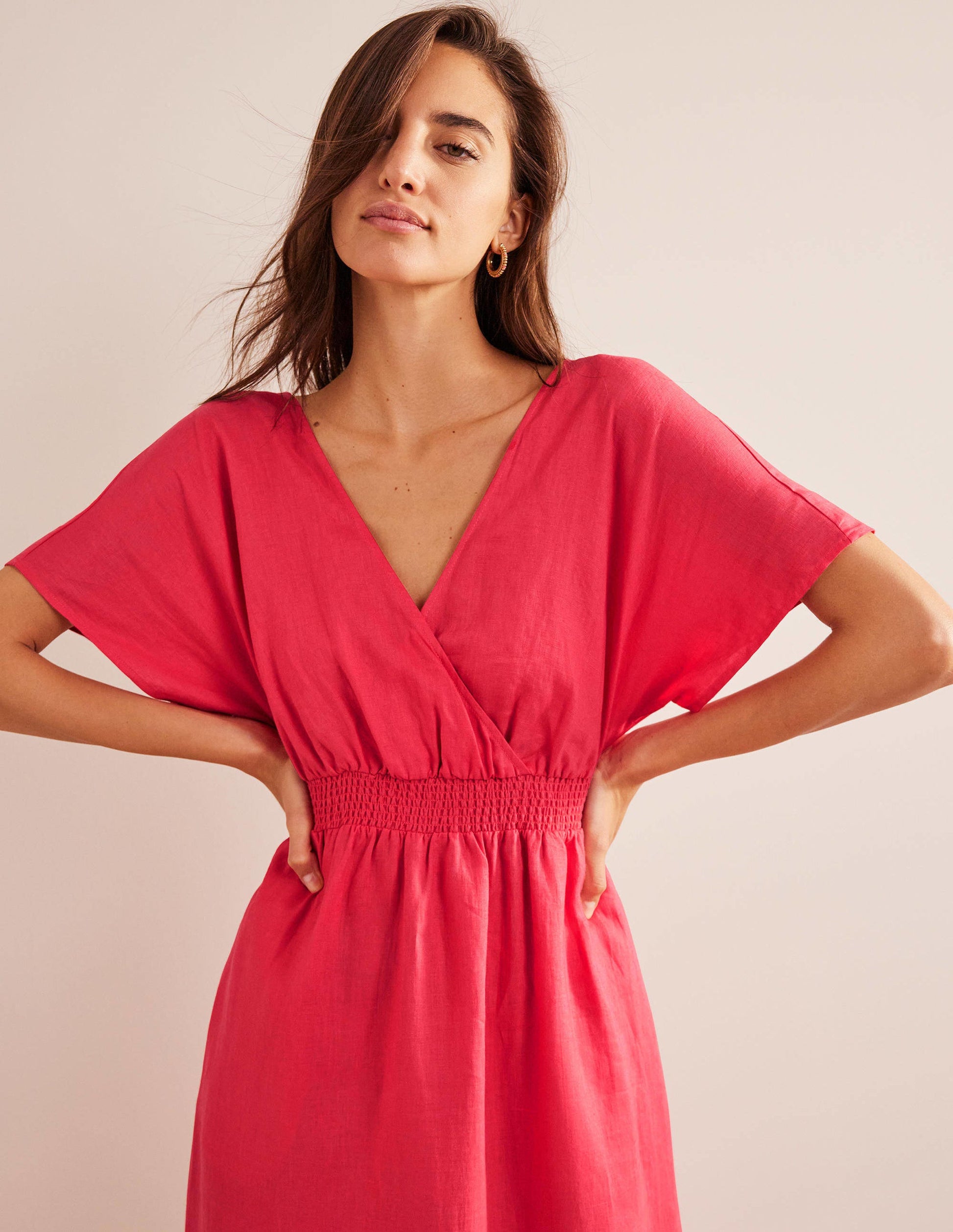 Robe longue en lin façon caftan-Coucher de soleil corail-4