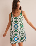 Scoop Neck Shift Dress-Trekking Green, Opulent Pome