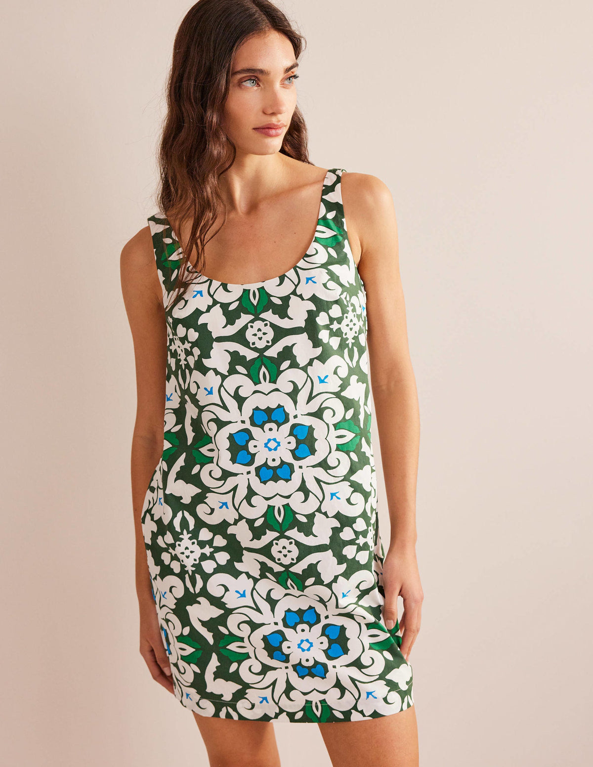 Scoop Neck Shift Dress-Trekking Green, Opulent Pome-4
