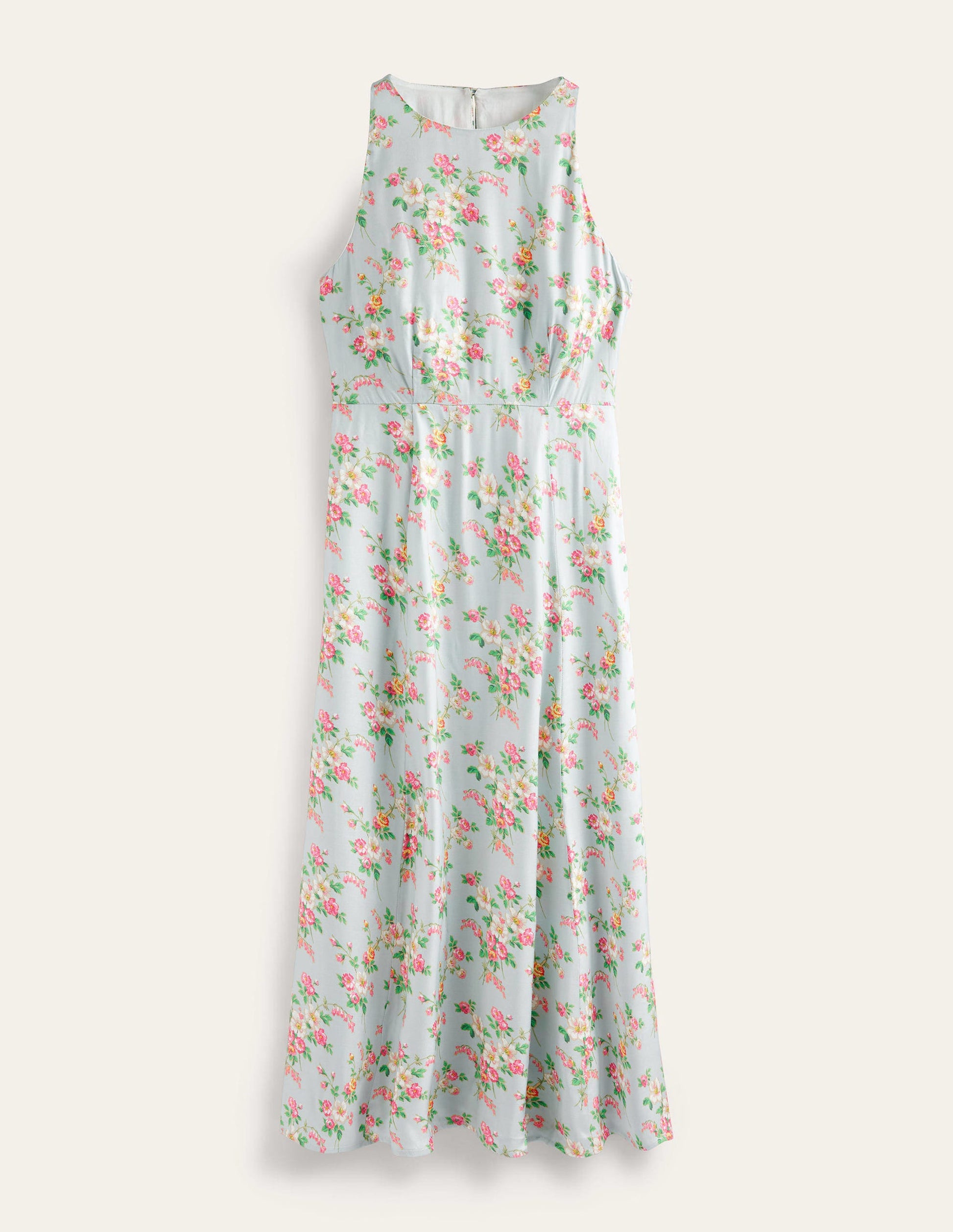 Robe midi ajustée-évasée-Vert pâle, motif floral vintage-6