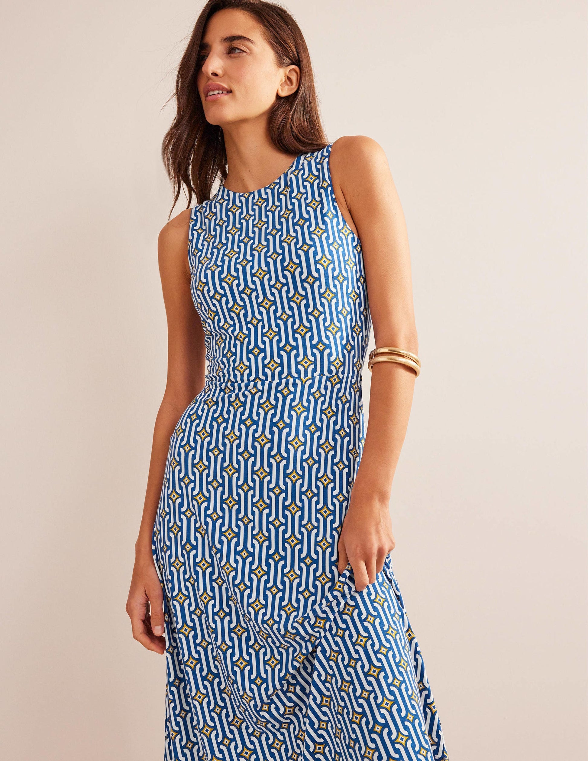 Robe midi en jersey avec découpes-Saphir, motif Azure Geo-1
