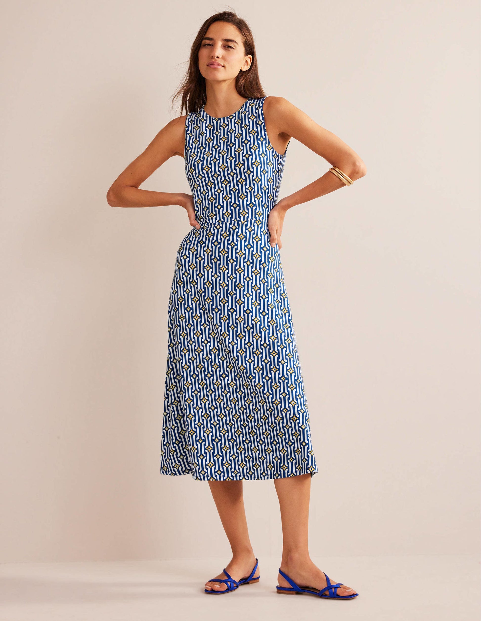 Robe midi en jersey avec découpes-Saphir, motif Azure Geo-2
