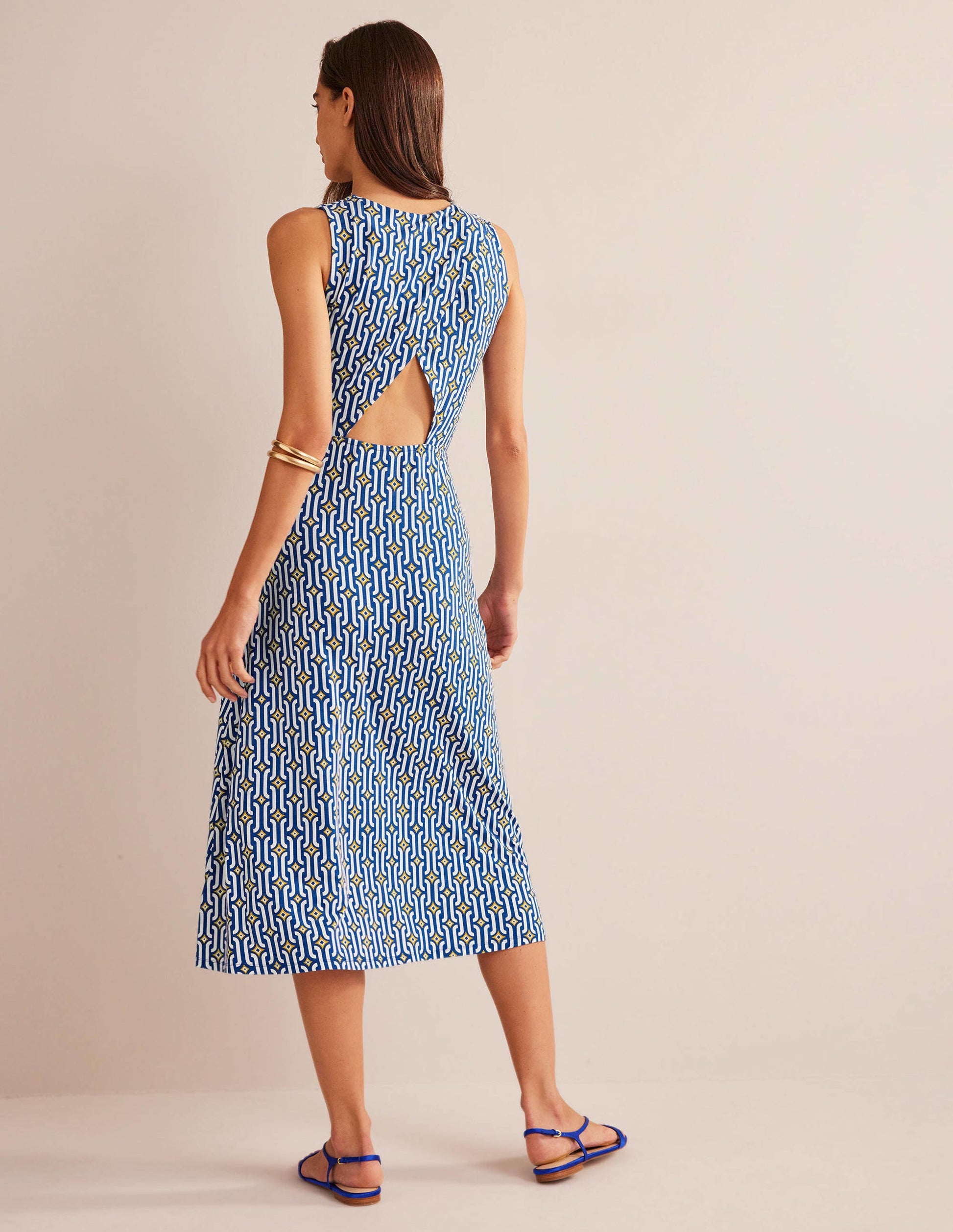 Robe midi en jersey avec découpes-Saphir, motif Azure Geo-4